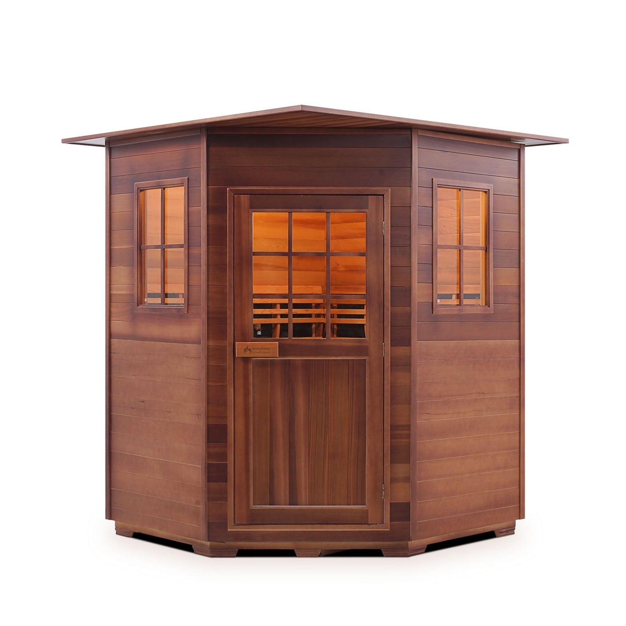 Enlighten Sauna, Enlighten InfraNature Duet Sapphire 4-Person Corner Hybrid Infrared/Traditional Indoor Sauna