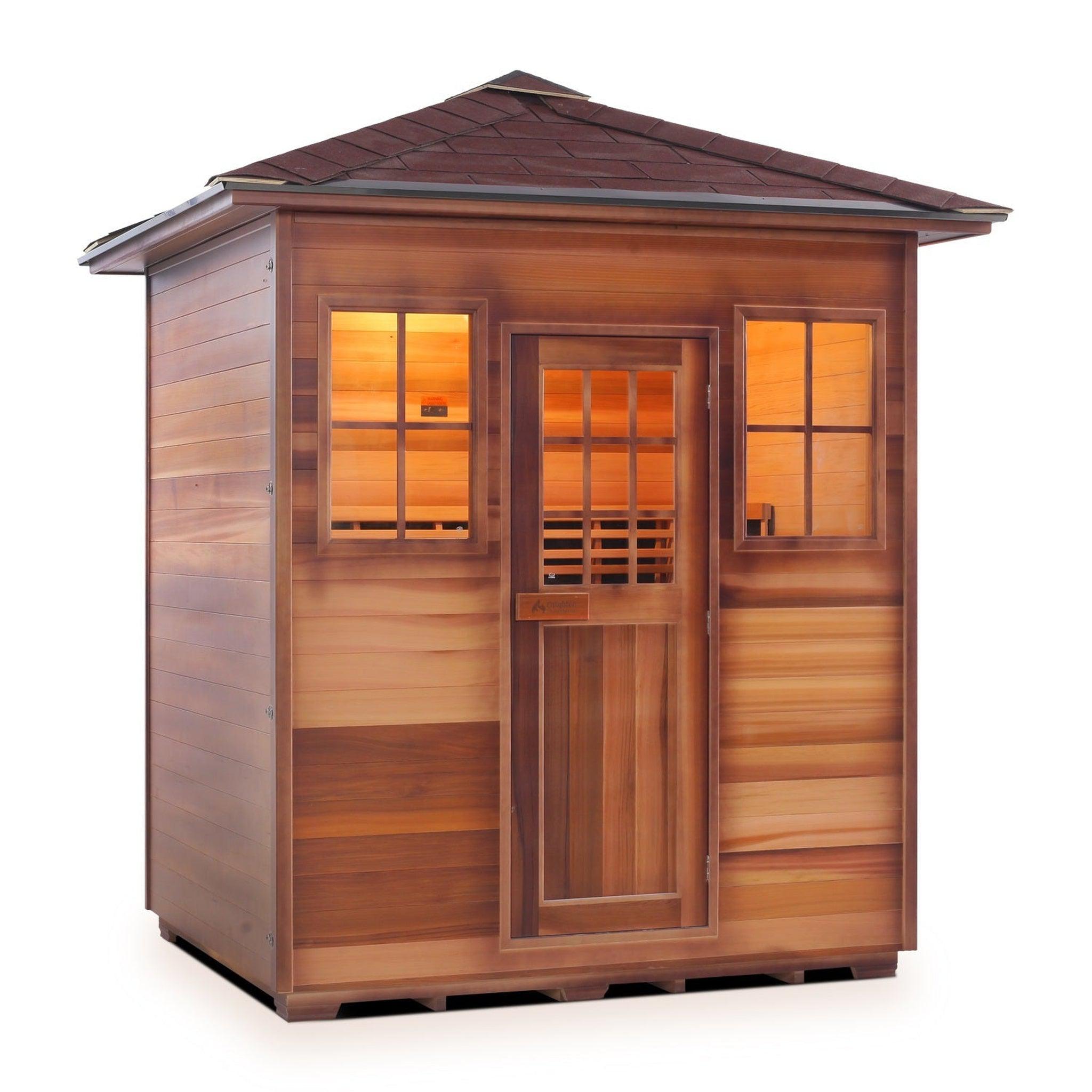 Enlighten Sauna, Enlighten InfraNature Duet Sapphire 4-Person Peak Roof Hybrid Infrared/Traditional Outdoor Sauna