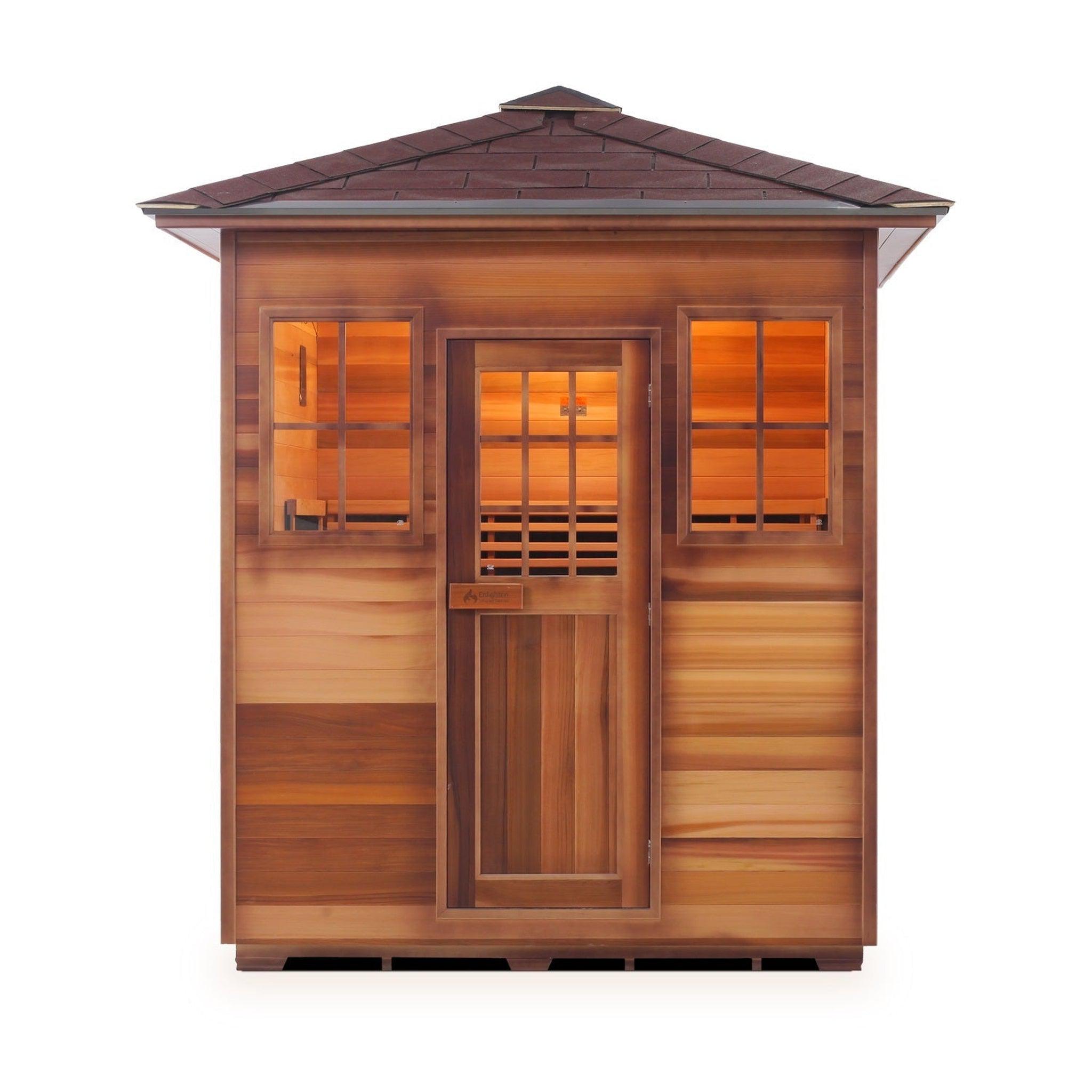 Enlighten Sauna, Enlighten InfraNature Duet Sapphire 4-Person Peak Roof Hybrid Infrared/Traditional Outdoor Sauna