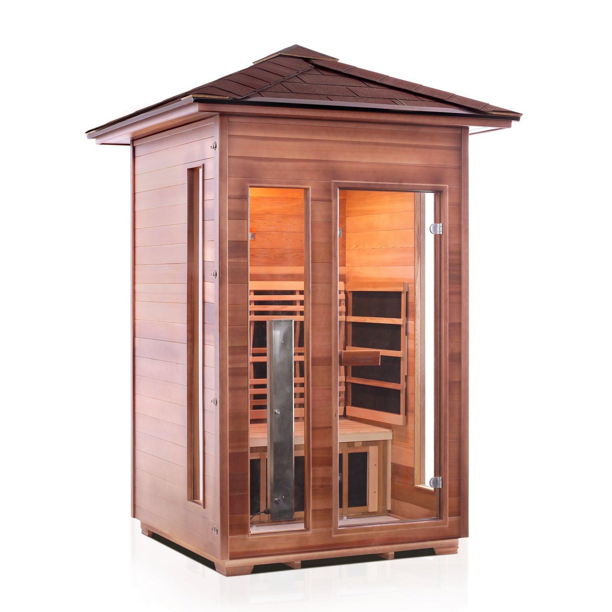 Enlighten Sauna, Enlighten InfraNature Original Rustic 2-Person Peak Roof Full Spectrum Infrared Outdoor Sauna