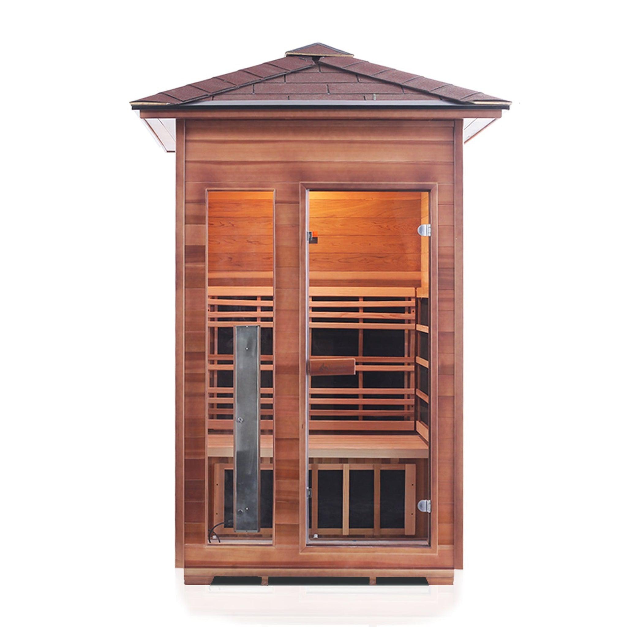 Enlighten Sauna, Enlighten InfraNature Original Rustic 2-Person Peak Roof Full Spectrum Infrared Outdoor Sauna