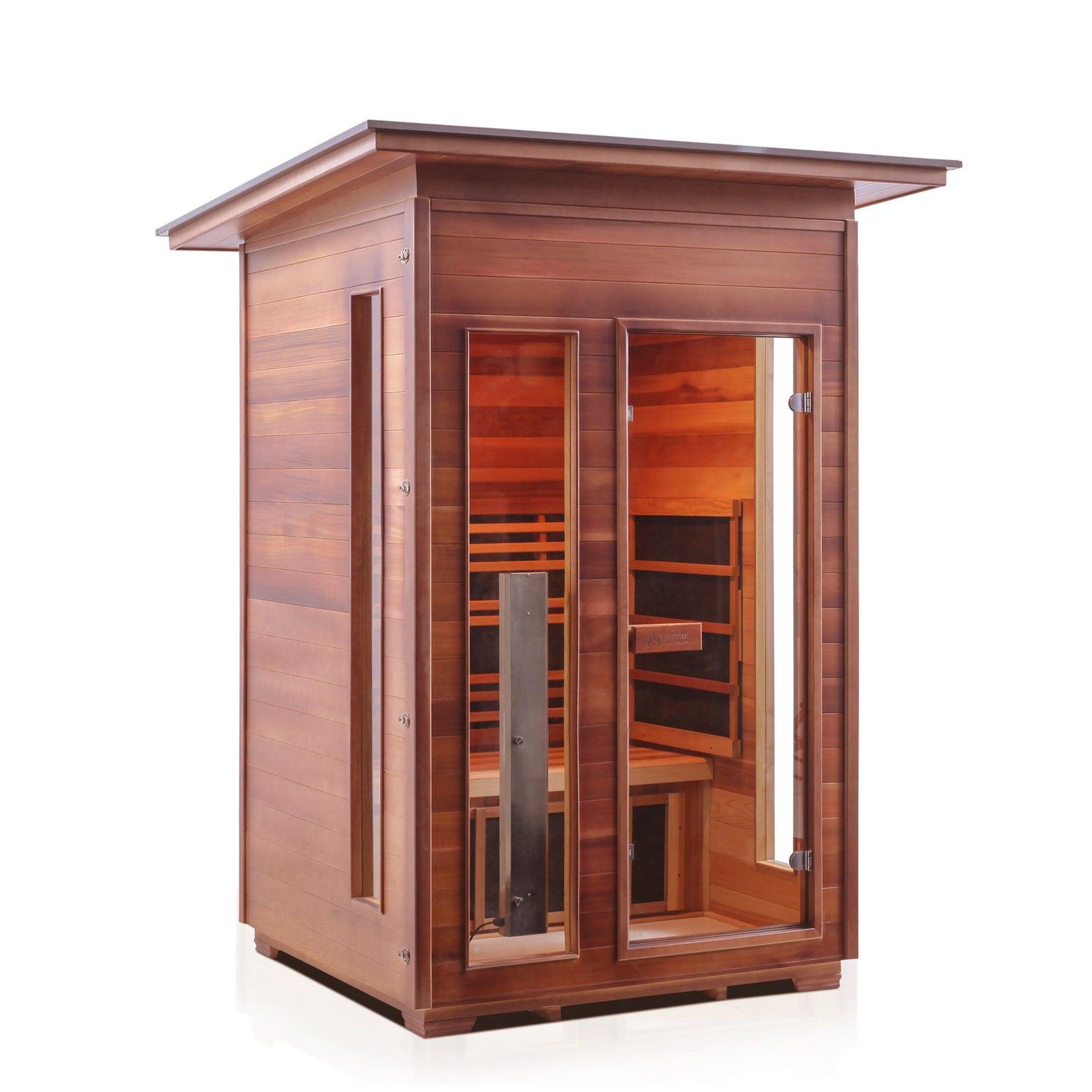 Enlighten Sauna, Enlighten InfraNature Original Rustic 2-Person Slope Roof Full Spectrum Infrared Outdoor Sauna