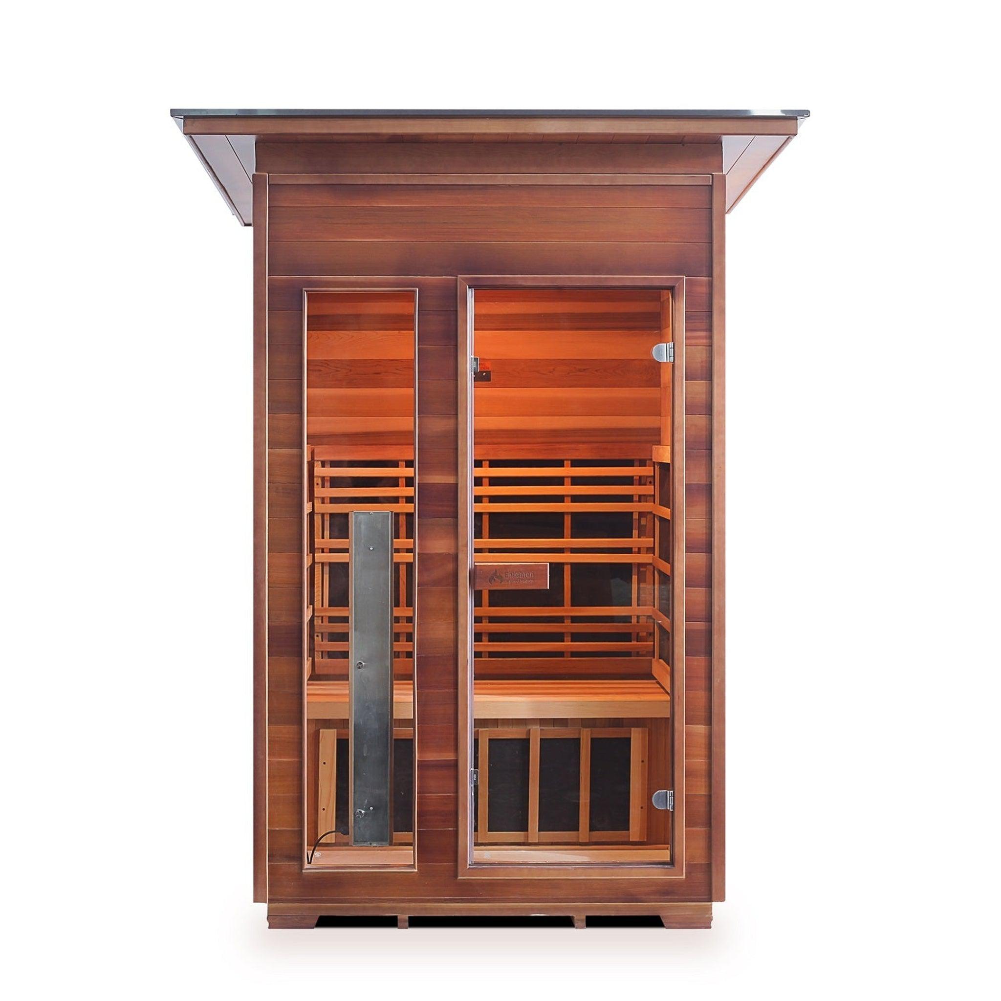 Enlighten Sauna, Enlighten InfraNature Original Rustic 2-Person Slope Roof Full Spectrum Infrared Outdoor Sauna