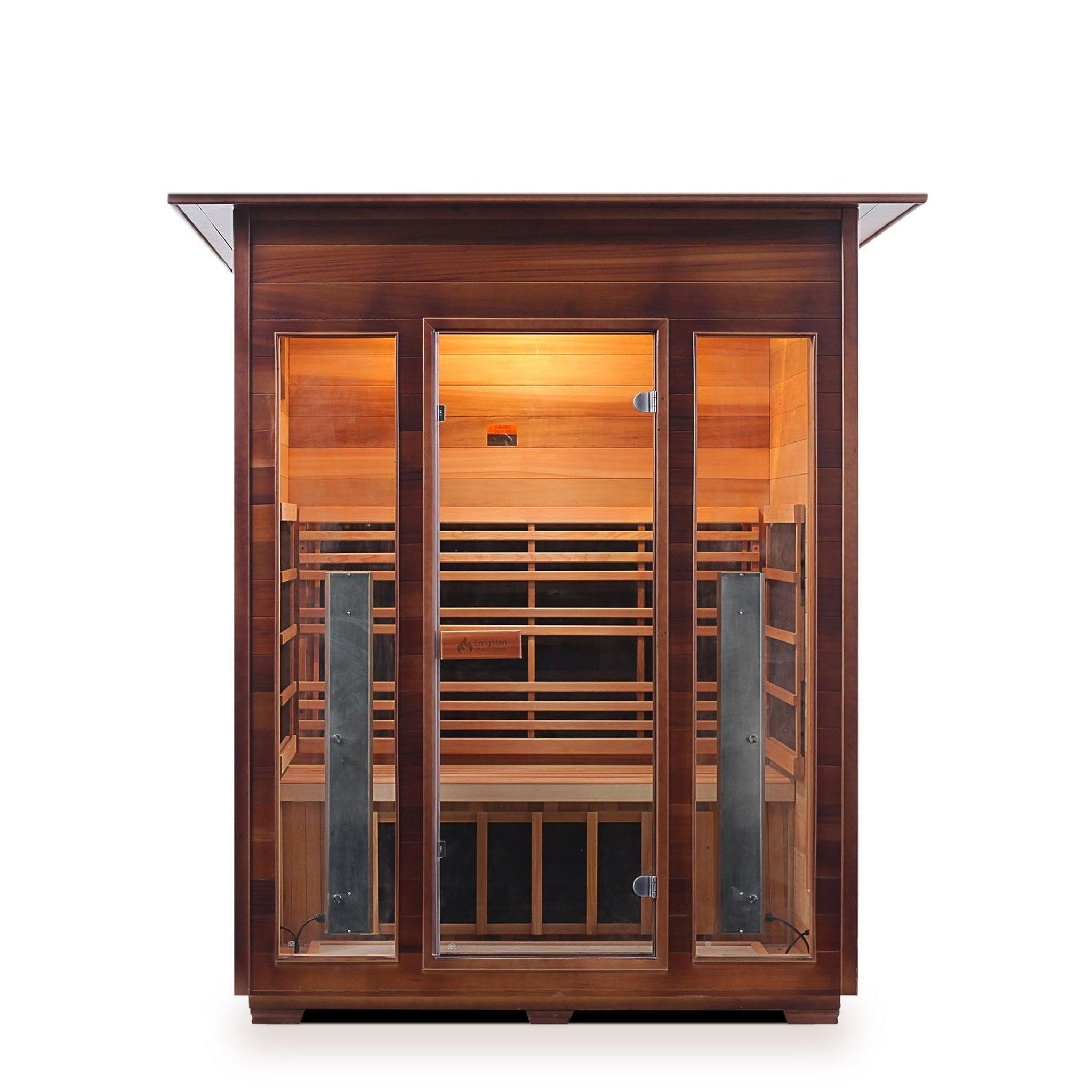 Enlighten Sauna, Enlighten InfraNature Original Rustic 3-Person Full Spectrum Infrared Indoor Sauna