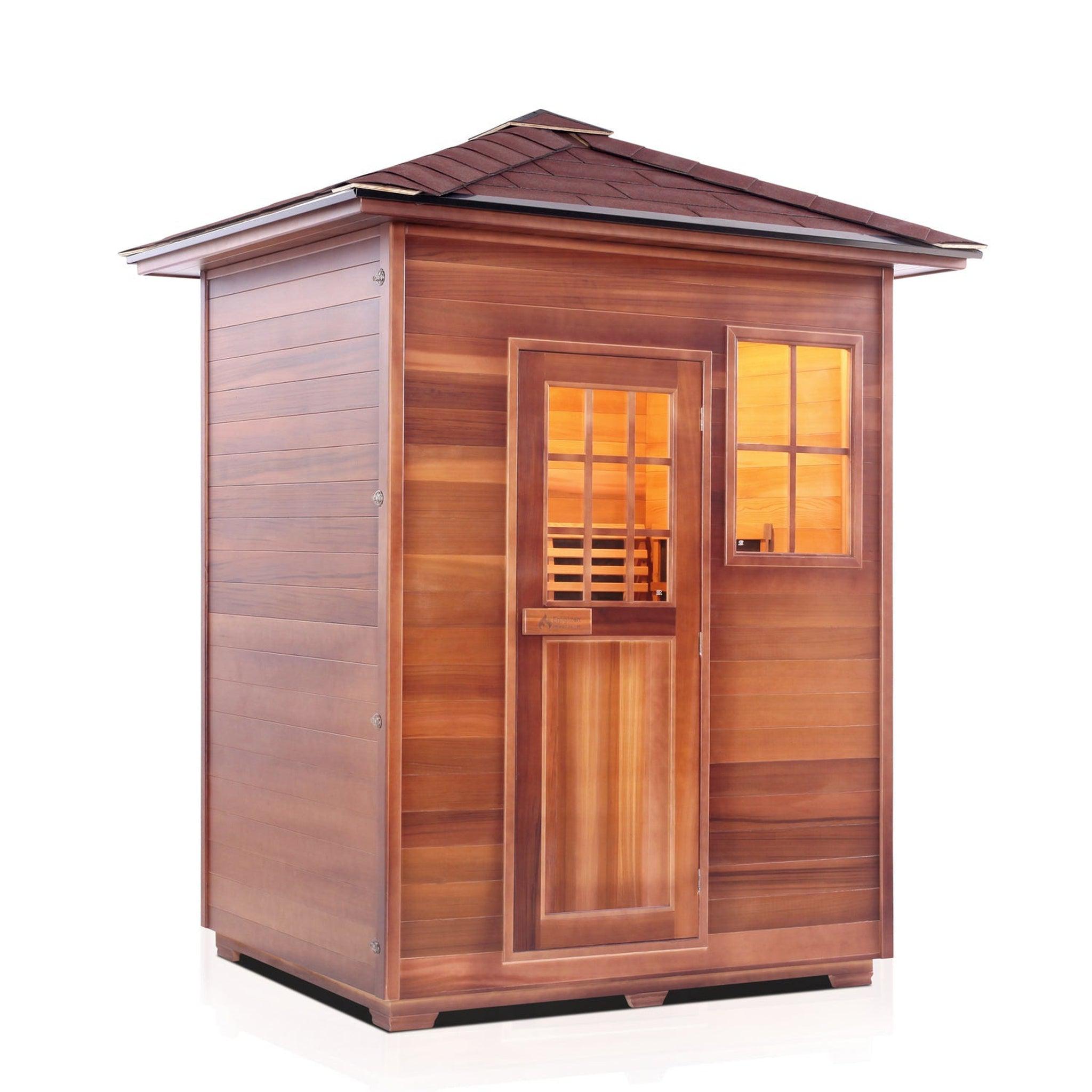 Enlighten Sauna, Enlighten InfraNature Original Sierra 3-Person Peak Roof Full Spectrum Infrared Outdoor Sauna