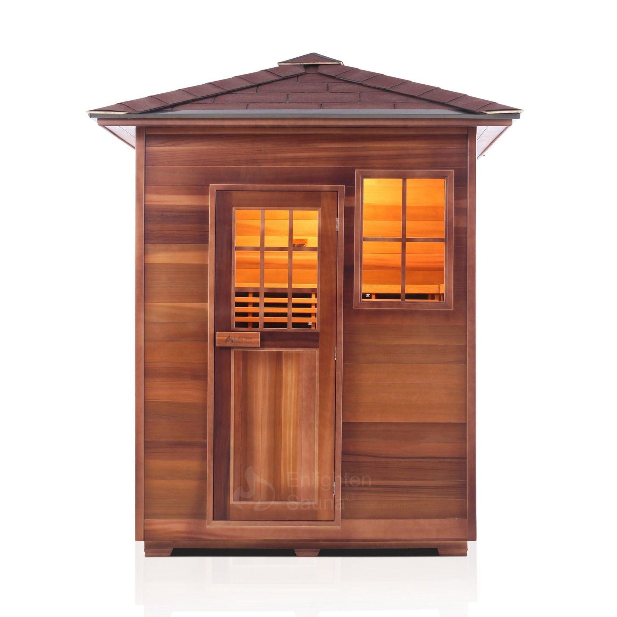 Enlighten Sauna, Enlighten InfraNature Original Sierra 3-Person Peak Roof Full Spectrum Infrared Outdoor Sauna