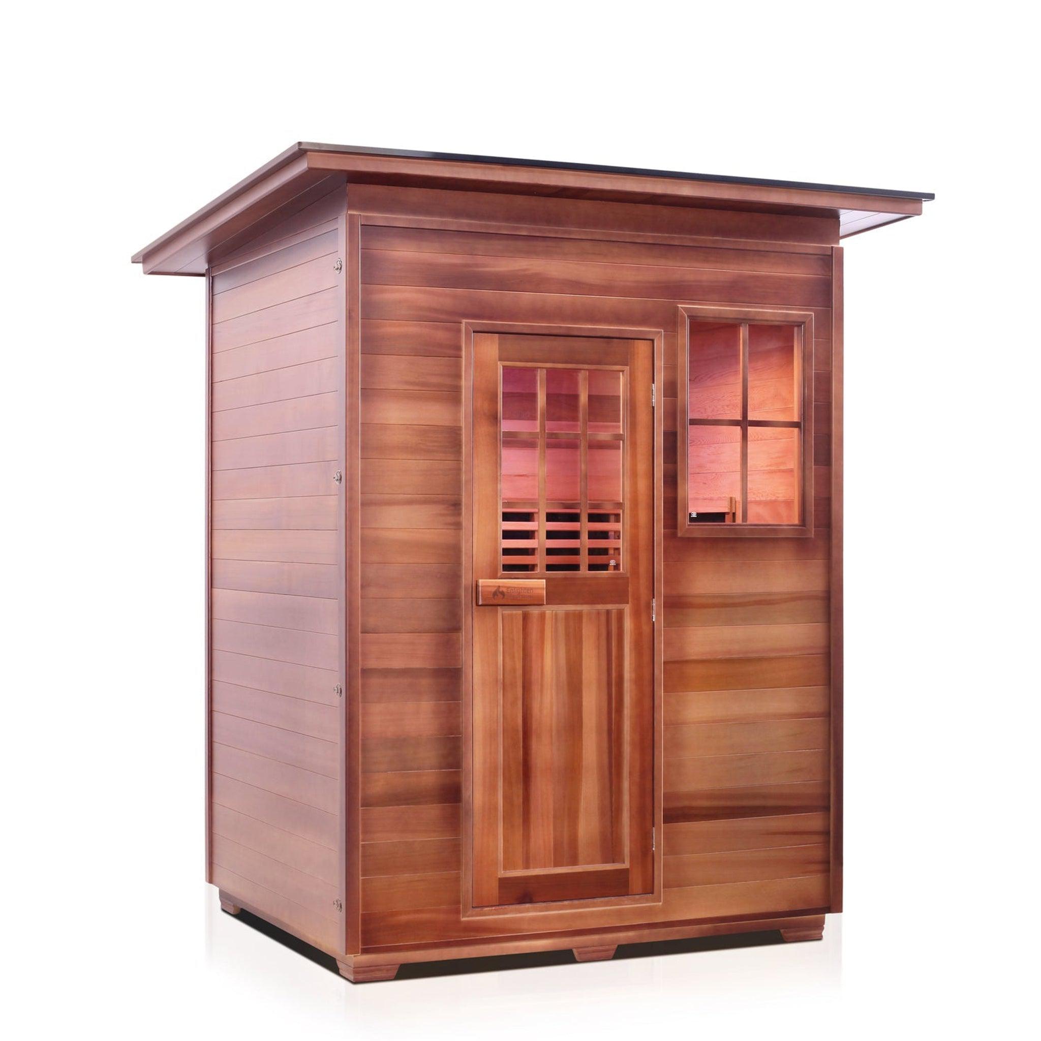 Enlighten Sauna, Enlighten InfraNature Original Sierra 3-Person Slope Roof Full Spectrum Infrared Outdoor Sauna