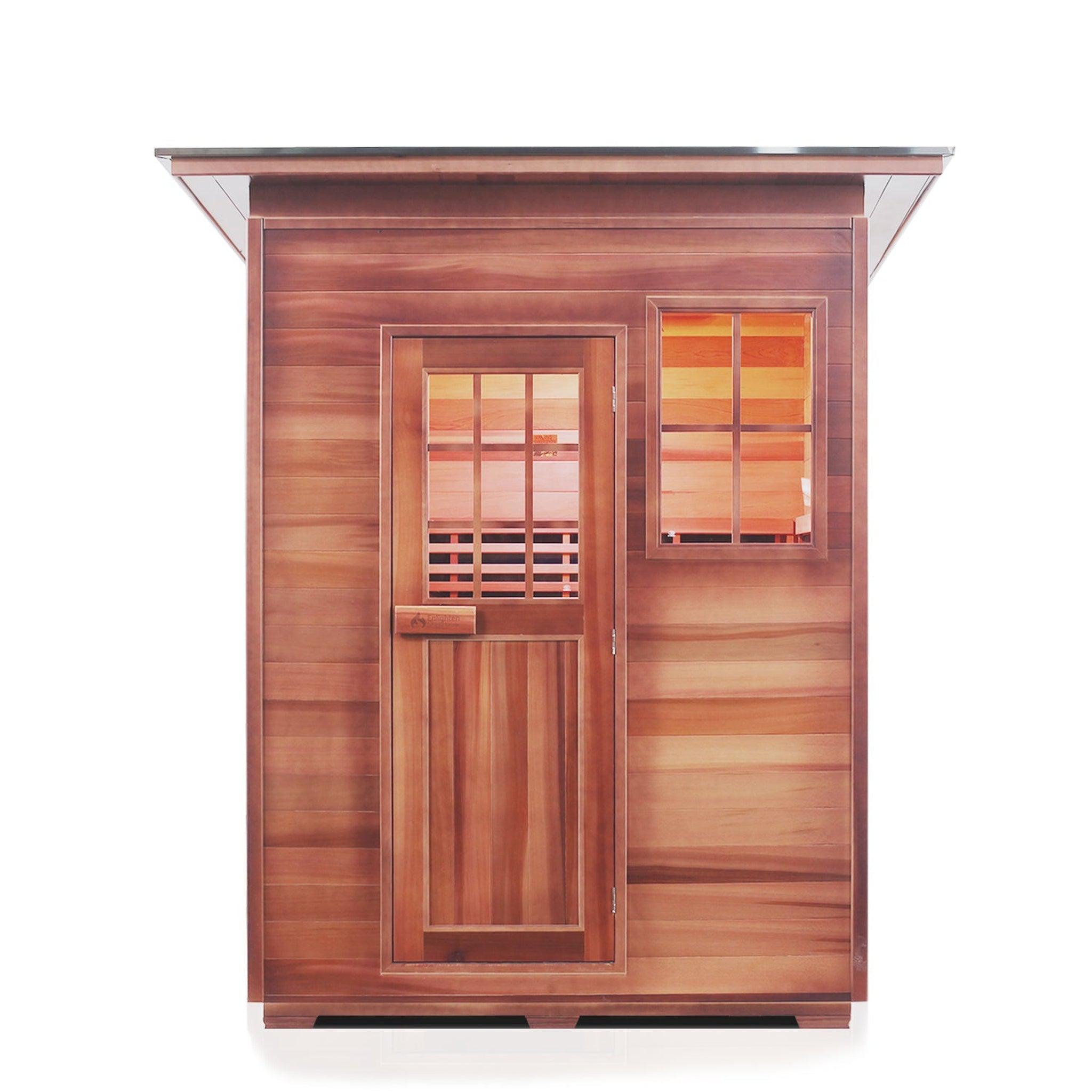 Enlighten Sauna, Enlighten InfraNature Original Sierra 3-Person Slope Roof Full Spectrum Infrared Outdoor Sauna