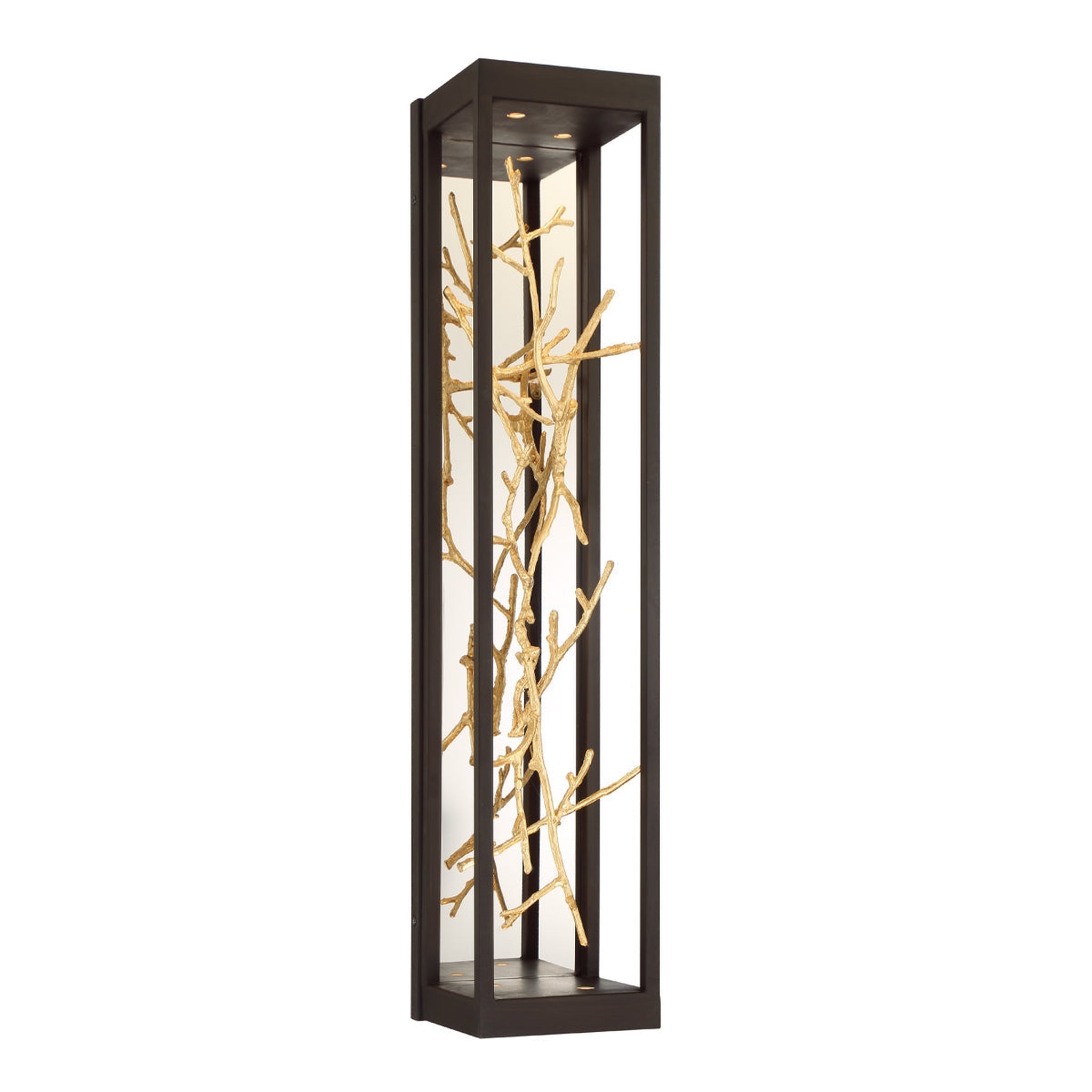 Eurofase Lighting, Eurofase Lighting Aerie 30" 4-Light Dimmable Integrated LED Rectangular Bronze Open-Cage Framed Wall Sconce With Gold Free-Flowing Gilded Branch Accents