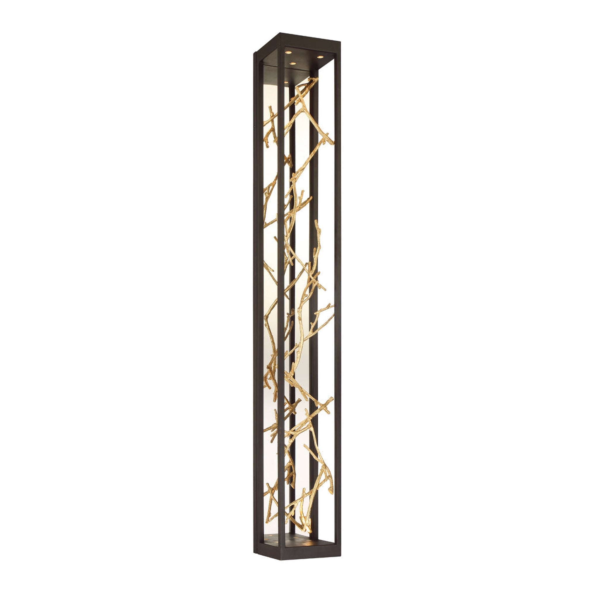 Eurofase Lighting, Eurofase Lighting Aerie 48" 6-Light Dimmable Integrated LED Rectangular Bronze Open-Cage Framed Wall Sconce With Gold Free-Flowing Gilded Branch Accents