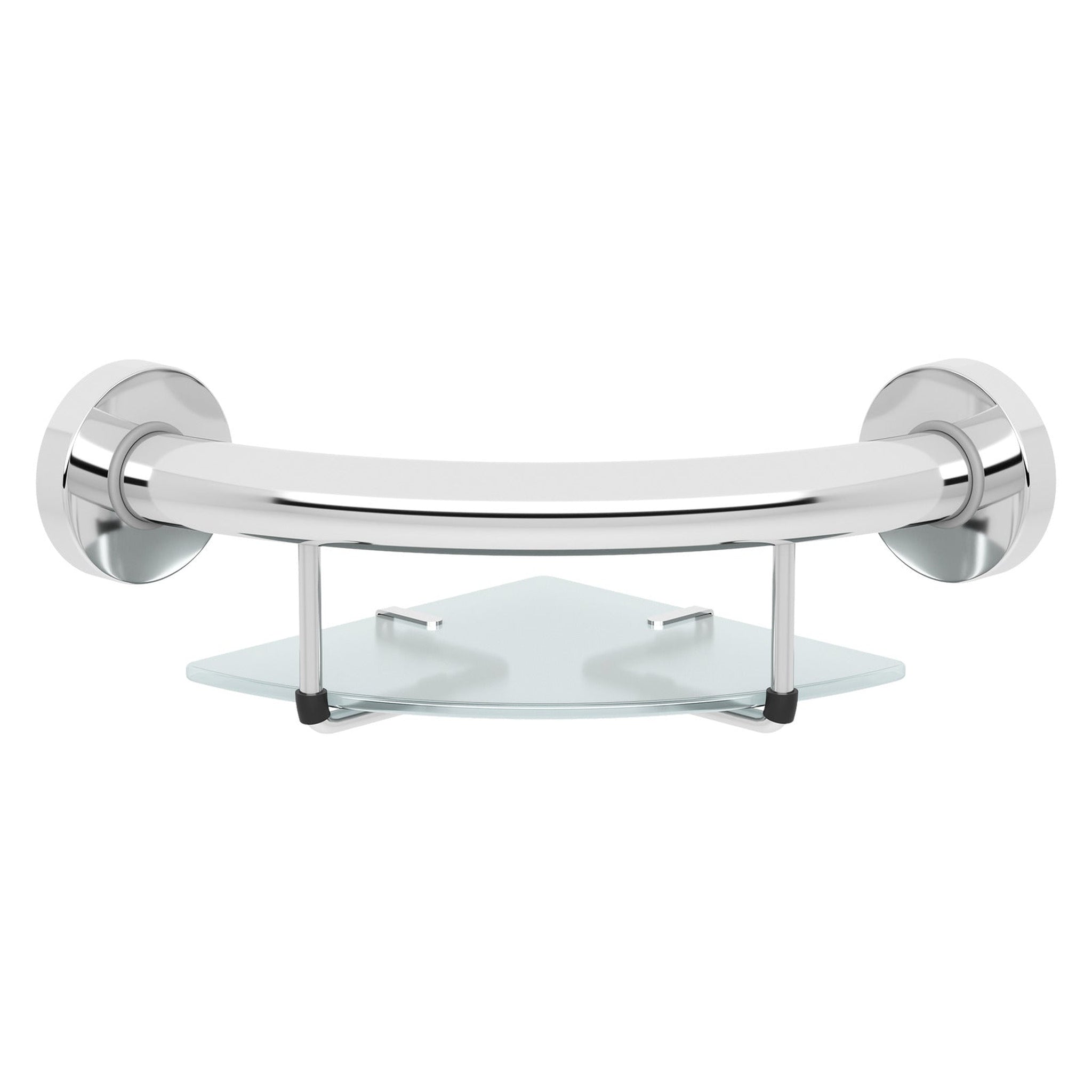 Evekare, Evekare 10" Polished Stainless Steel Concealed Mount Corner Grab Bar With Integrated Glass Shelf