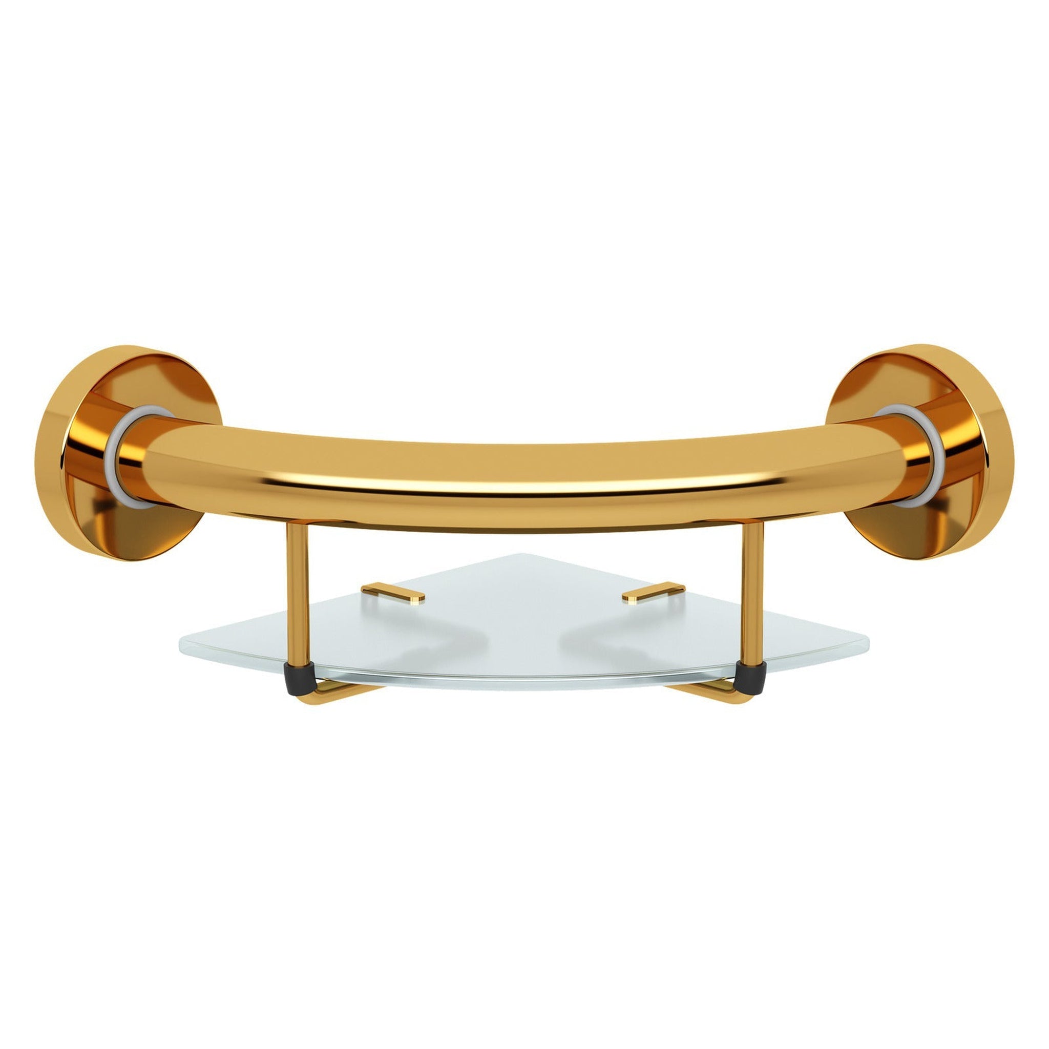 Evekare, Evekare 10" Stainless Steel Concealed Mount Corner Grab Bar With Integrated Glass Shelf in Gold