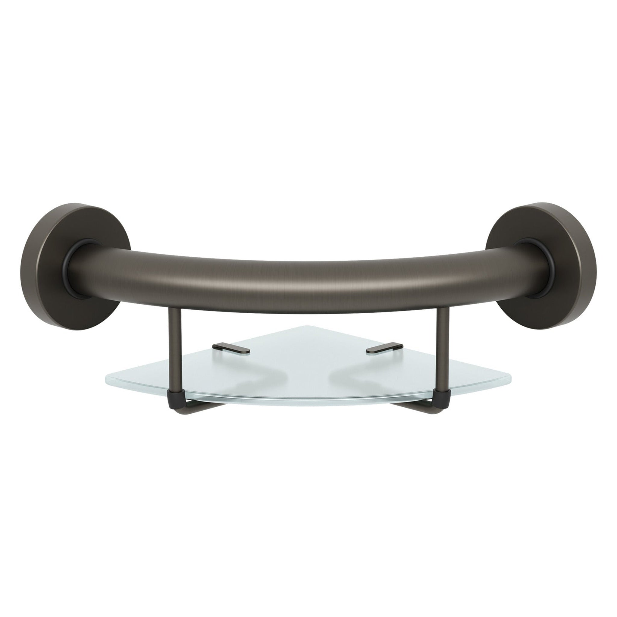 Evekare, Evekare 10" Stainless Steel Concealed Mount Corner Grab Bar With Integrated Glass Shelf in Gunmetal