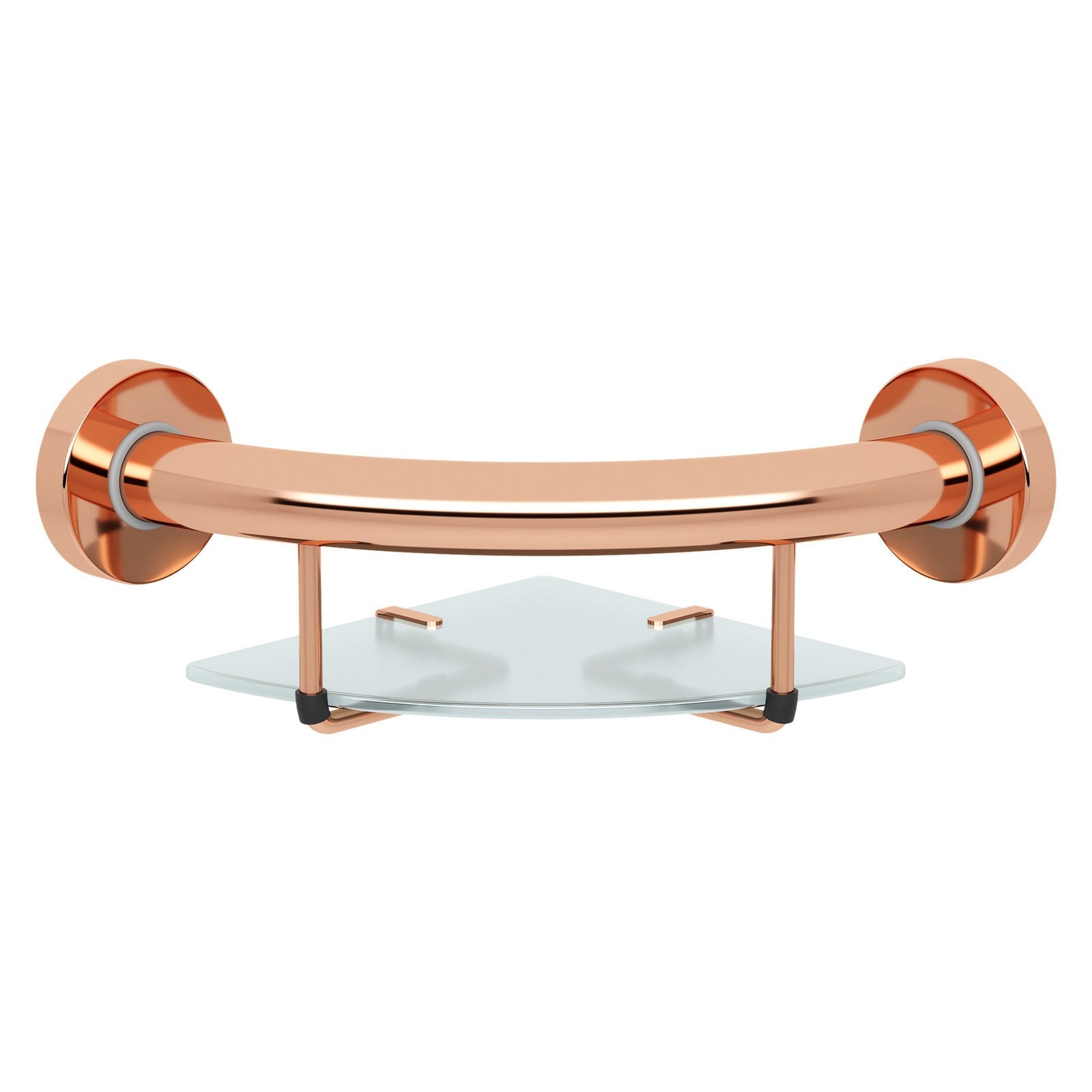 Evekare, Evekare 10" Stainless Steel Concealed Mount Corner Grab Bar With Integrated Glass Shelf in Rose Gold