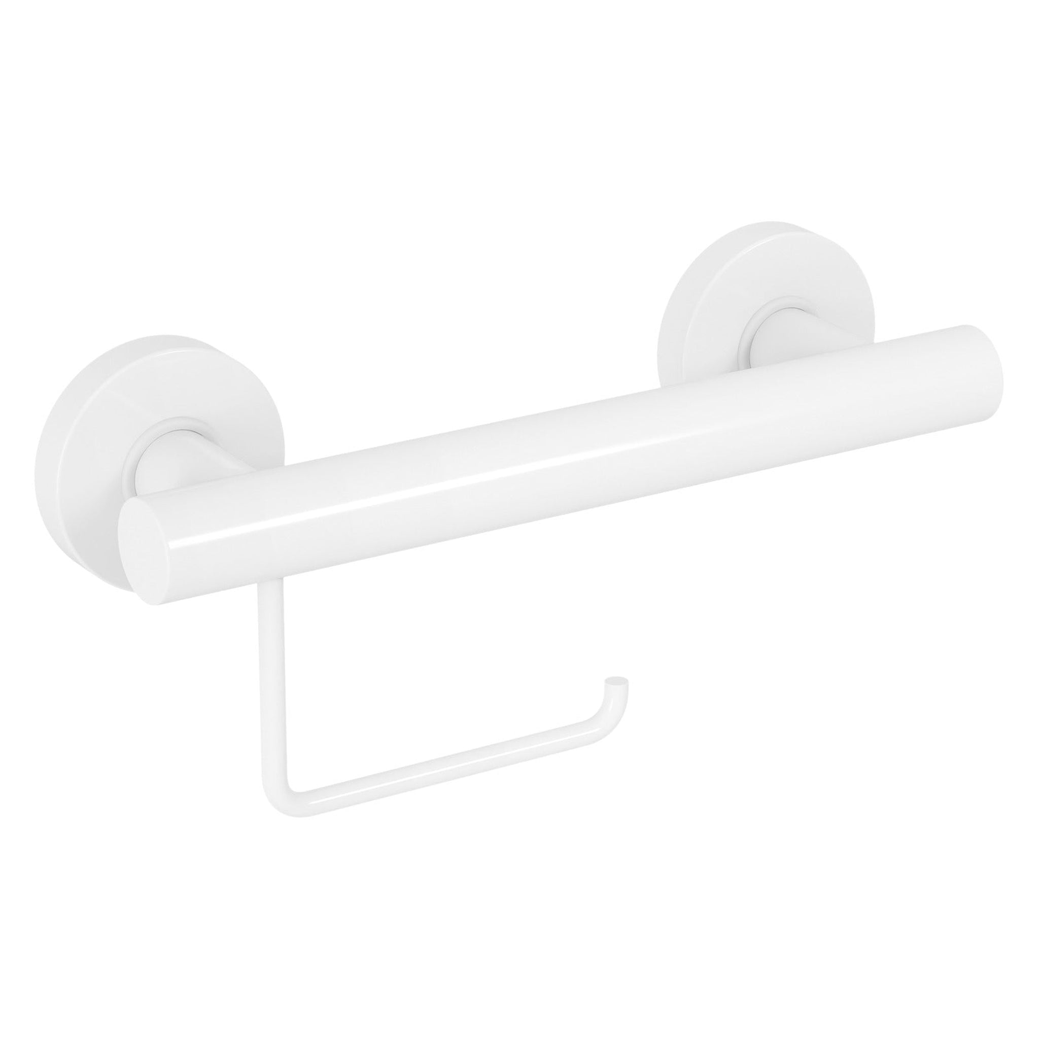 Evekare, Evekare 12" Stainless Steel Concealed Mount Grab Bar With Integrated Toilet Roll Holder in White