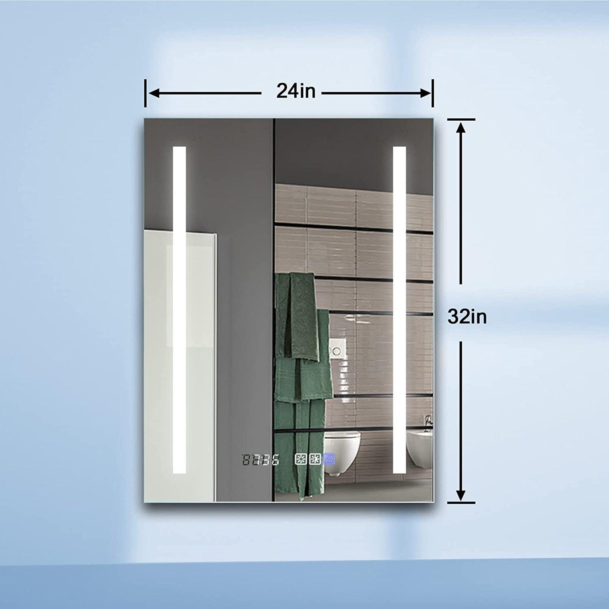 ExBrite, ExBrite Third Generation 24" x 32" Frameless LED Super Slim Bathroom Vanity Mirror With Clock, Night Light, Anti Fog, Dimmer, Touch Button and Waterproof IP44