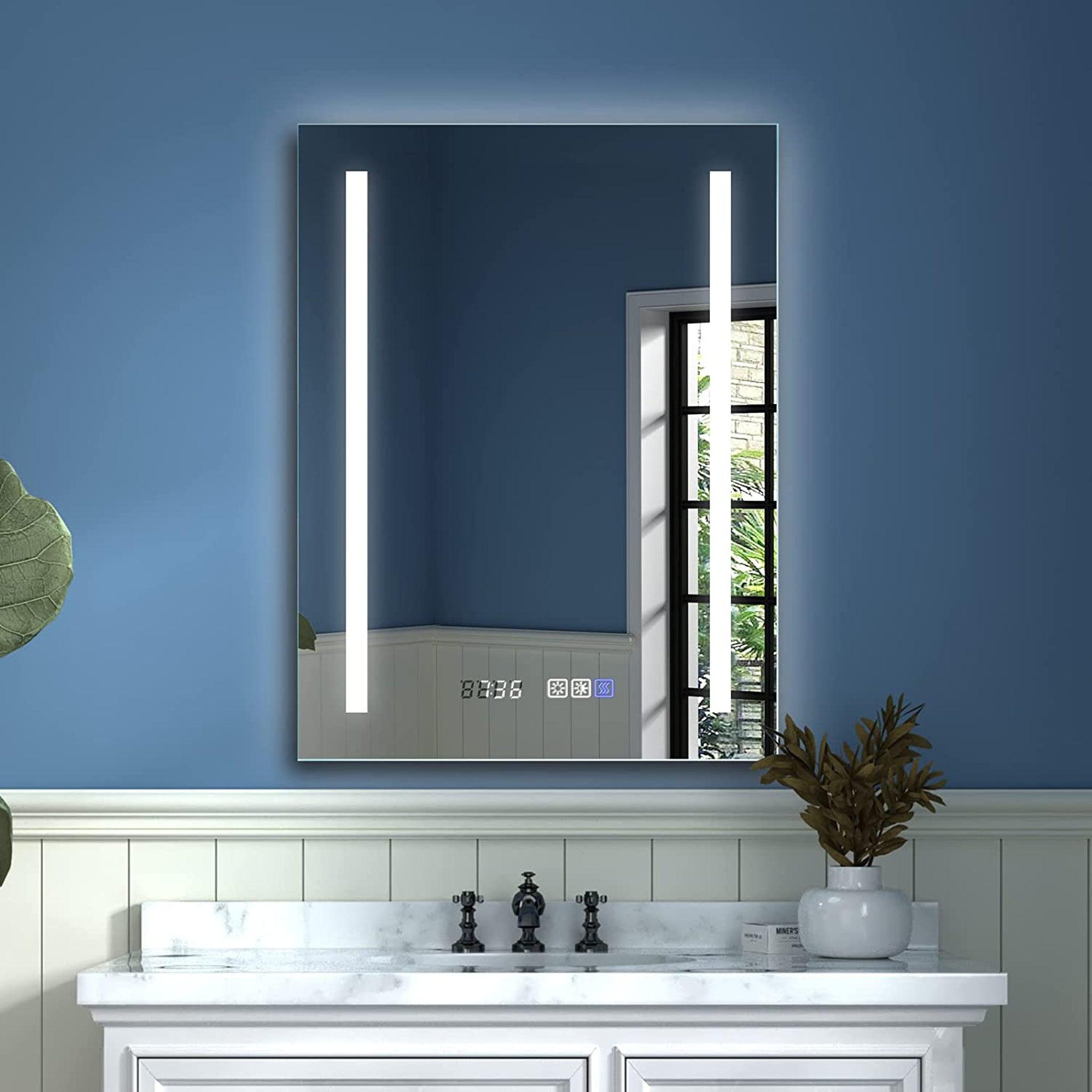 ExBrite, ExBrite Third Generation 24" x 32" Frameless LED Super Slim Bathroom Vanity Mirror With Clock, Night Light, Anti Fog, Dimmer, Touch Button and Waterproof IP44