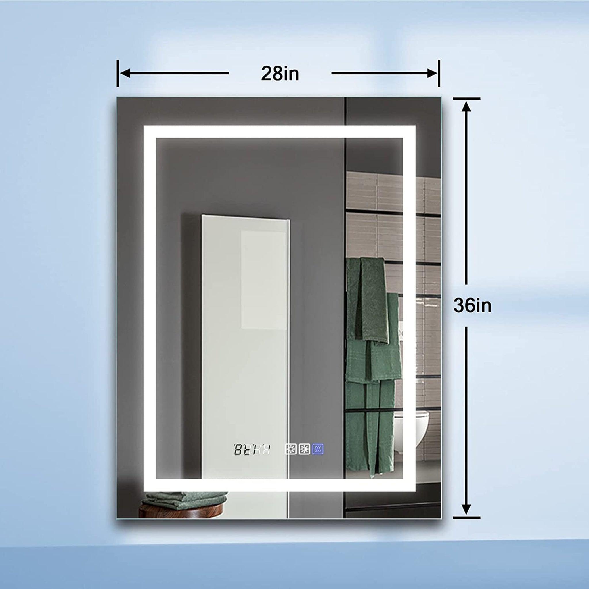 ExBrite, ExBrite Third Generation 28" x 36" Frameless LED Super Slim Bathroom Vanity Mirror With Clock, Night Light, Anti Fog, Dimmer, Touch Button and Waterproof IP44