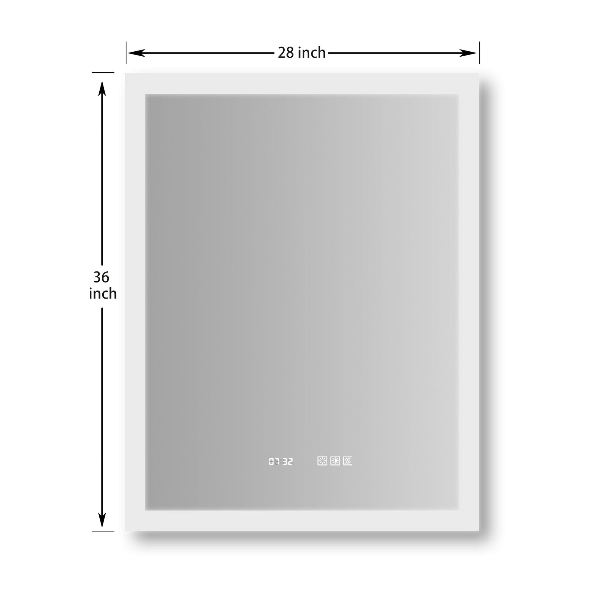 ExBrite, ExBrite Third Generation 28" x 36" Frameless LED Super Slim Bathroom Vanity Mirror With Clock, Night Light, Anti Fog, Dimmer, Touch Button and Waterproof IP44