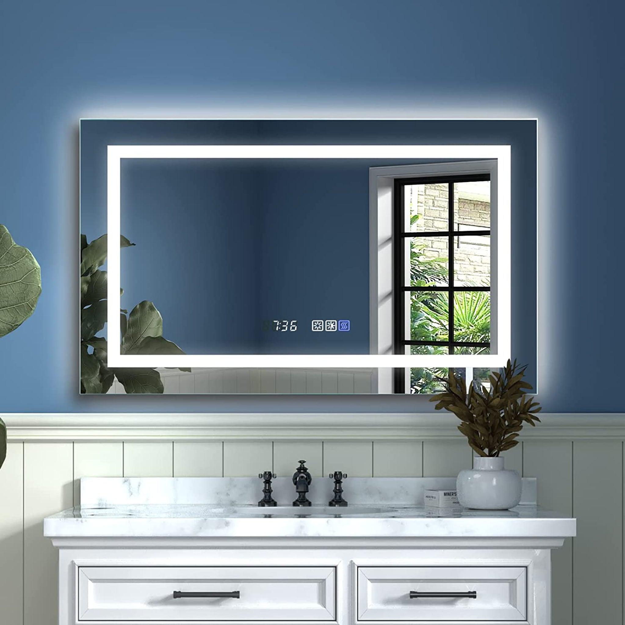 ExBrite, ExBrite Third Generation 40" x 24" Frameless LED Super Slim Bathroom Vanity Mirror With Clock, Night Light, Anti Fog, Dimmer, Touch Button and Waterproof IP44