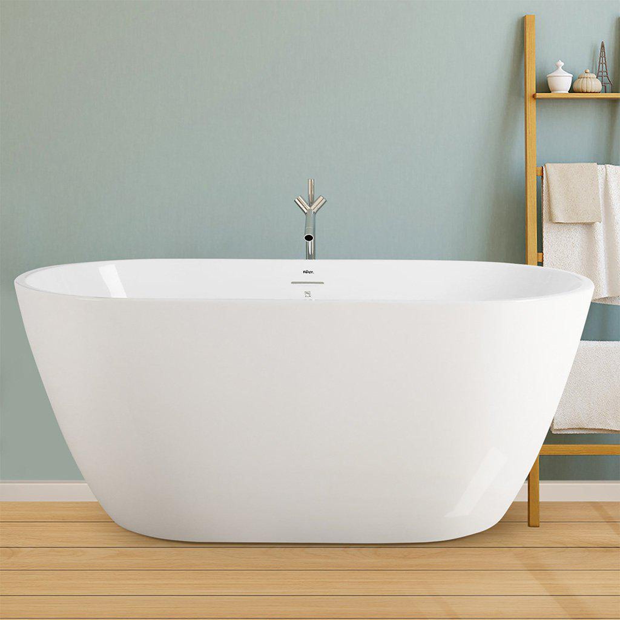 FerdY, FerdY Bali 55" x 28" Oval Glossy White Acrylic Freestanding Roll Top Soaking Bathtub With Brushed Nickel Drain and Overflow