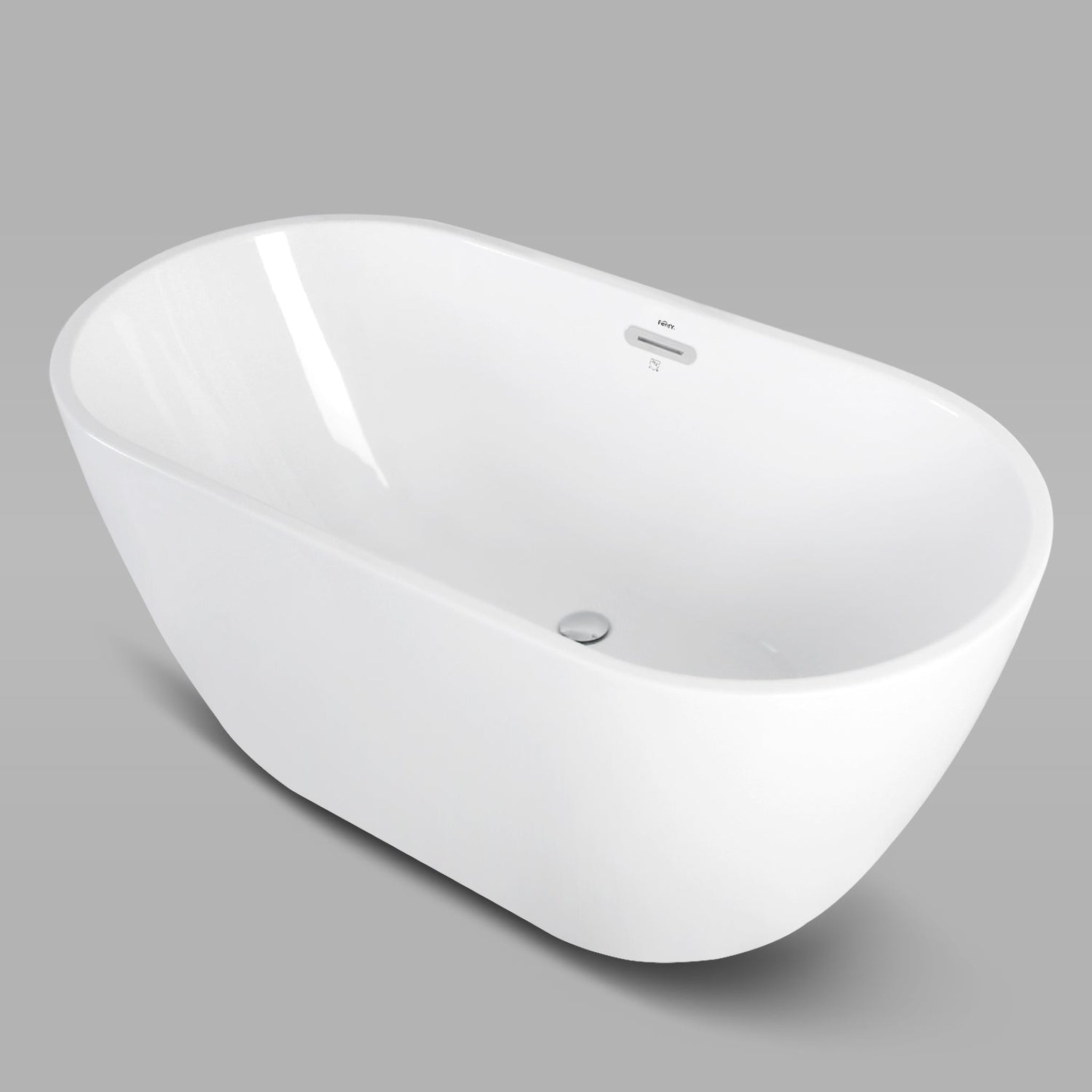 FerdY, FerdY Bali 55" x 28" Oval Glossy White Acrylic Freestanding Roll Top Soaking Bathtub With Chrome Drain and Overflow