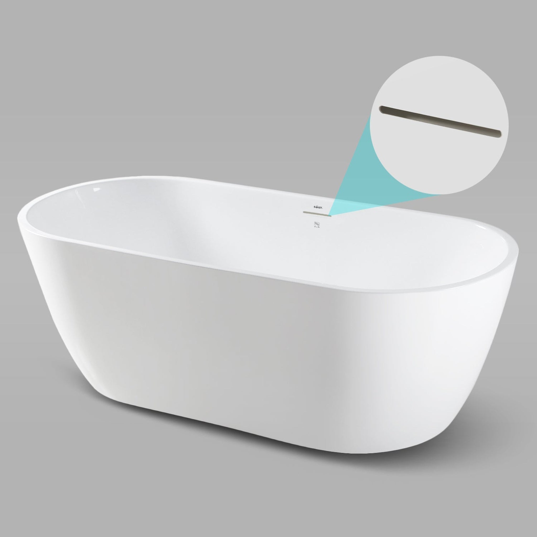 FerdY, FerdY Bali 67" x 30" Oval Glossy White Acrylic Freestanding Roll Top Soaking Bathtub With Brushed Nickel Drain and Overflow