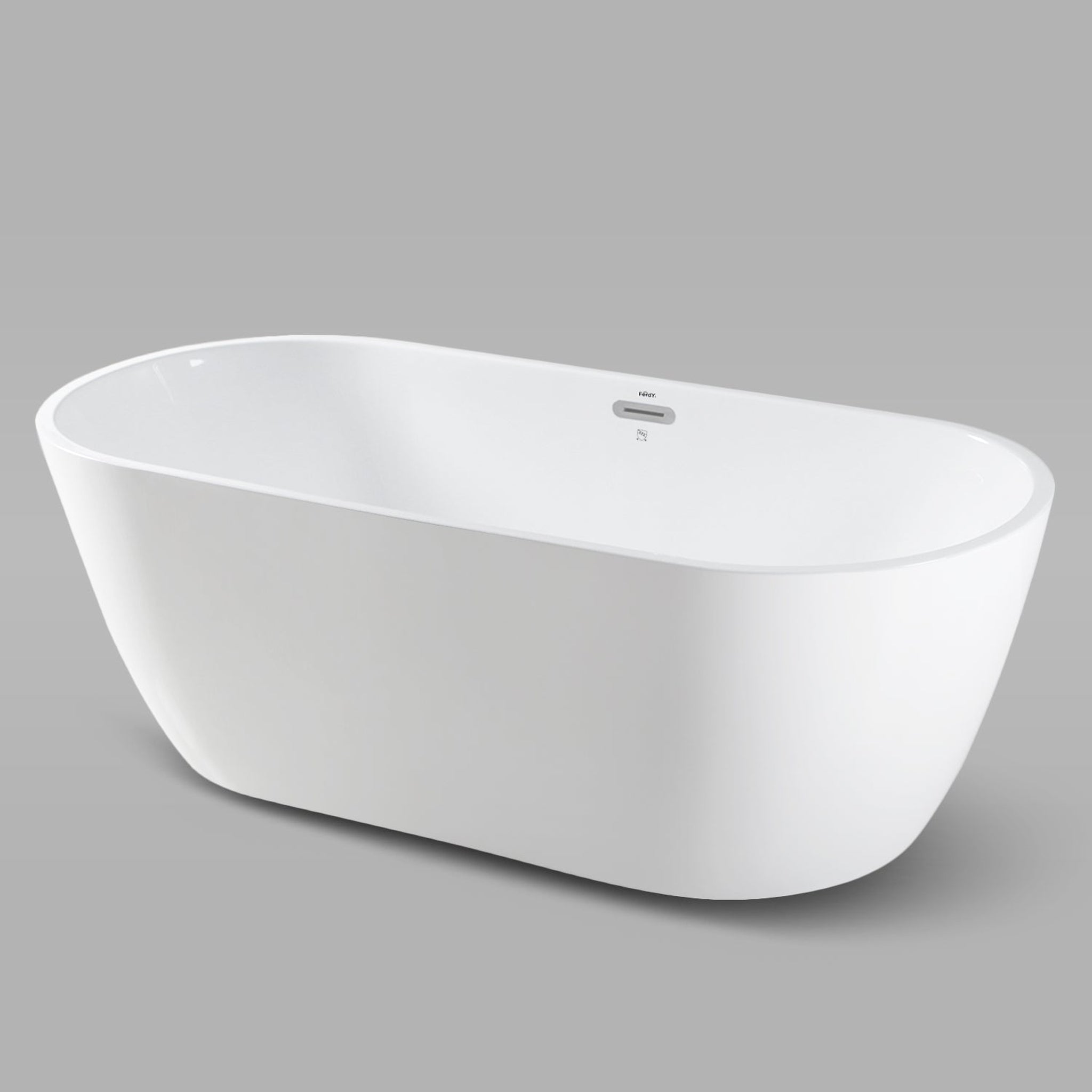 FerdY, FerdY Bali 67" x 30" Oval Glossy White Acrylic Freestanding Roll Top Soaking Bathtub With Chrome Drain and Overflow