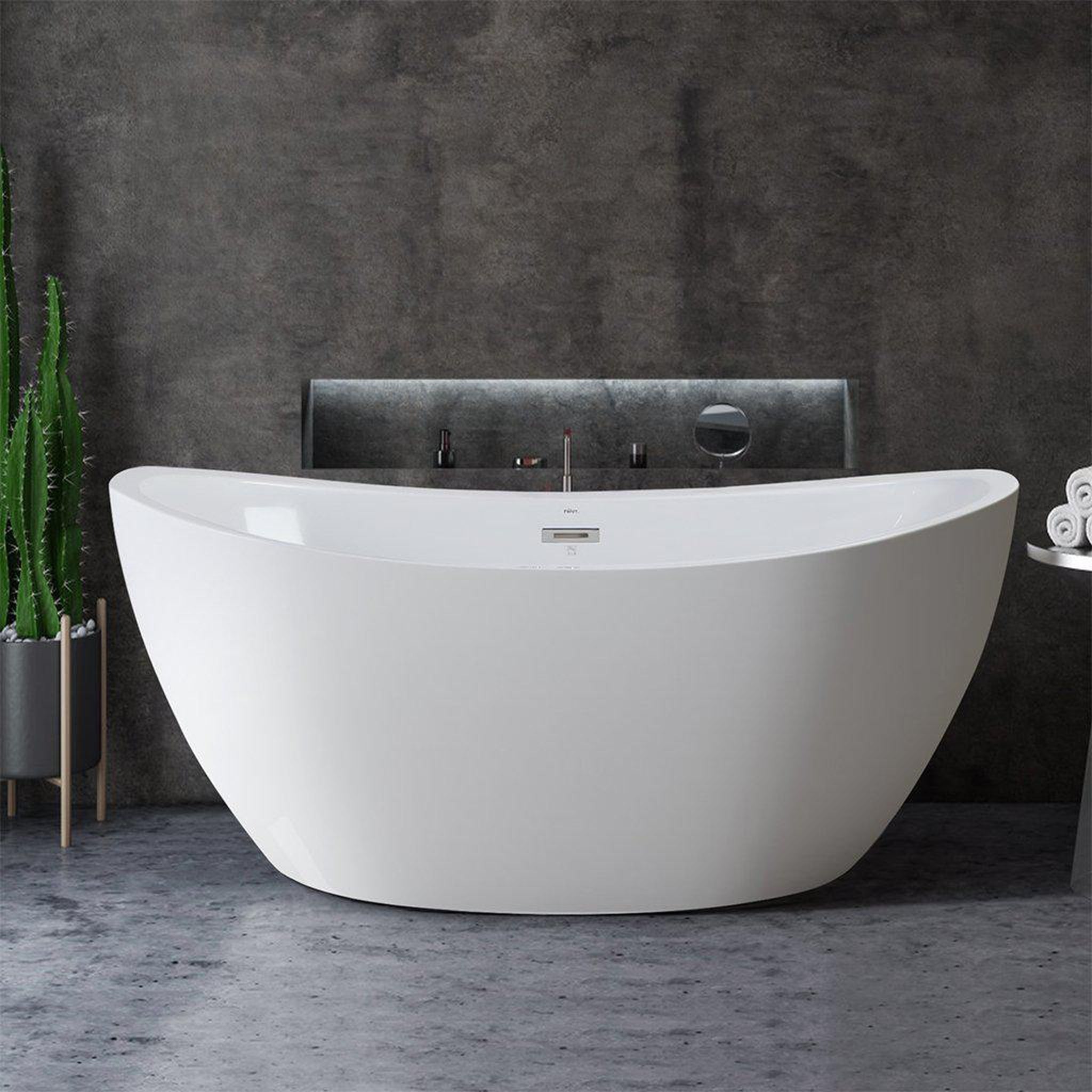 FerdY, FerdY Naha 59" x 31" Oval Glossy White Acrylic Freestanding Double Slipper Soaking Bathtub With Chrome Drain and Overflow