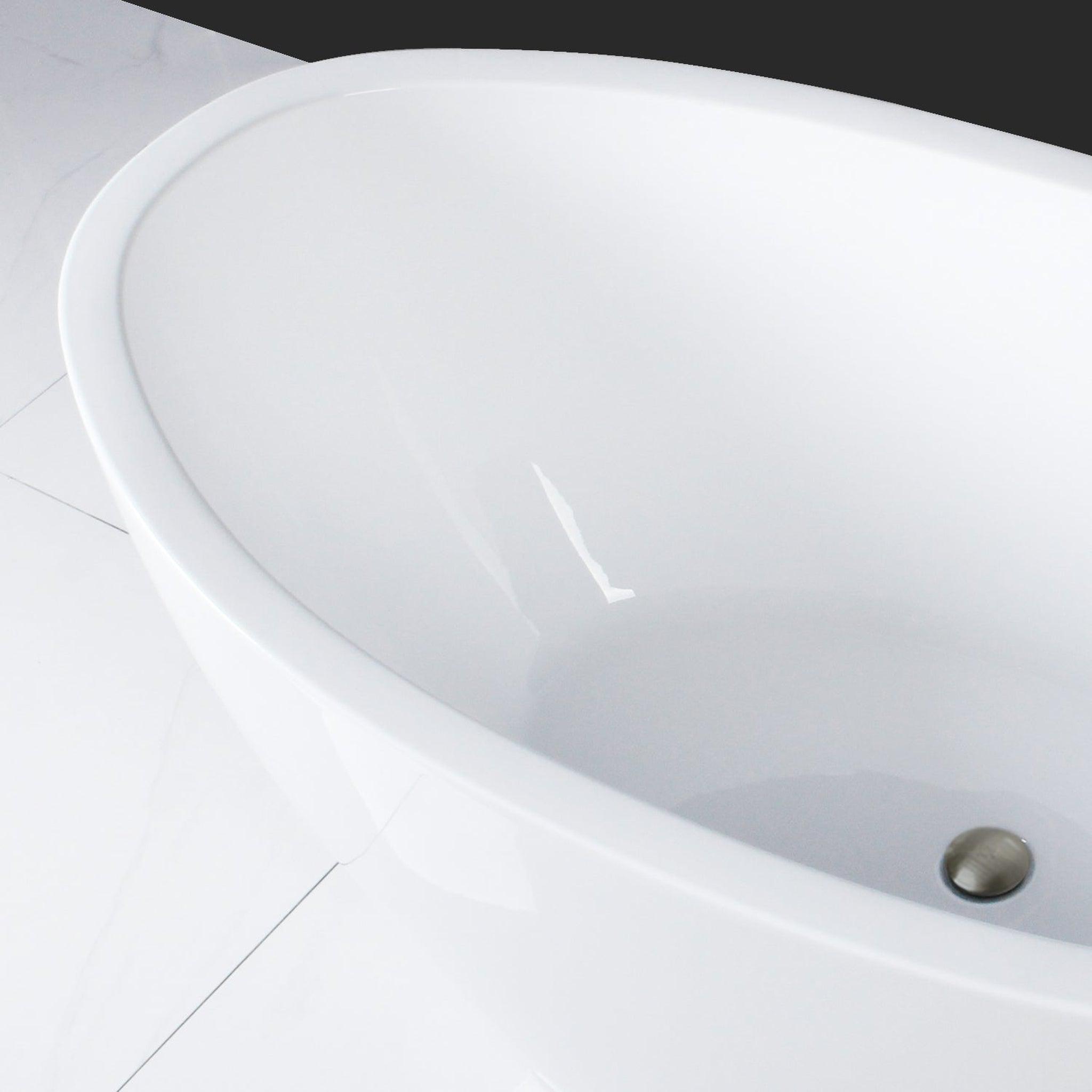 FerdY, FerdY Naha 67" x 31" Oval Glossy White Acrylic Freestanding Double Slipper Soaking Bathtub With Brushed Nickel Drain and Overflow