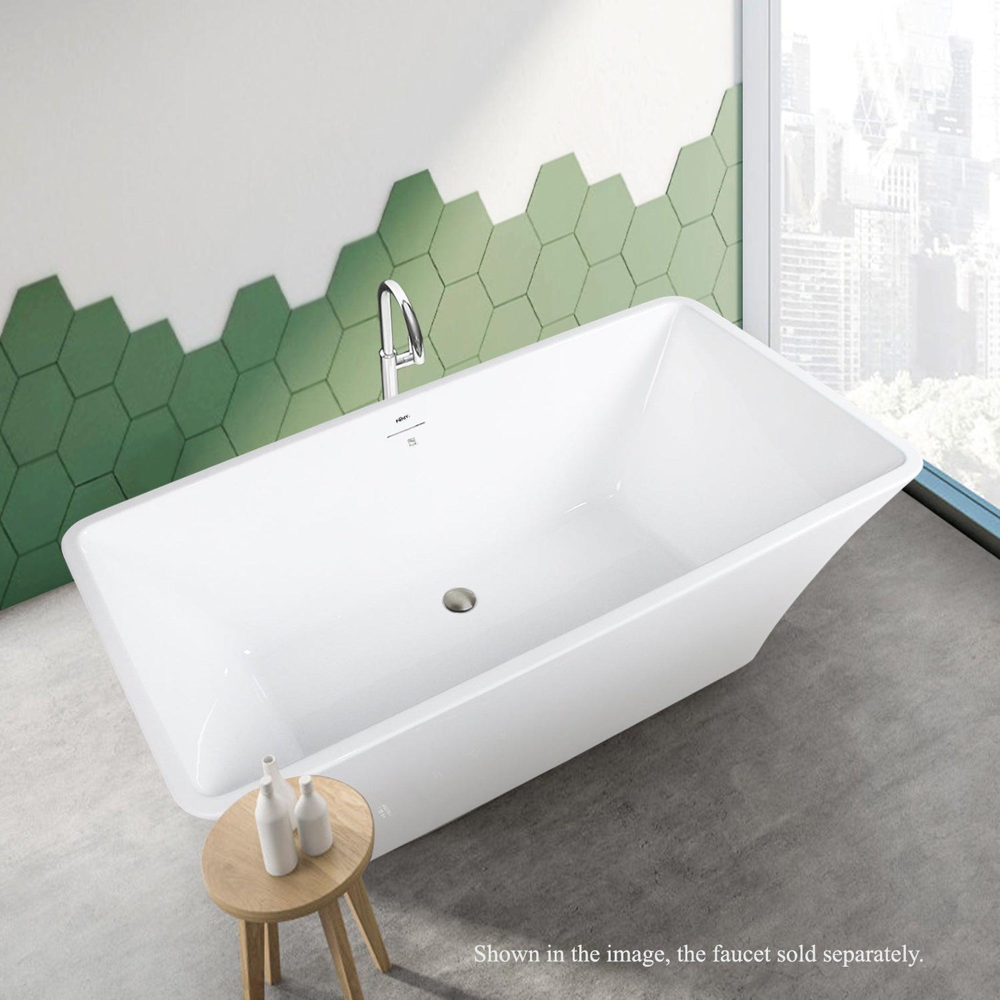 FerdY, FerdY Sentosa 59" x 30" Rectangular Glossy White Acrylic Freestanding Double Slipper Soaking Bathtub With Brushed Nickel Drain and Overflow