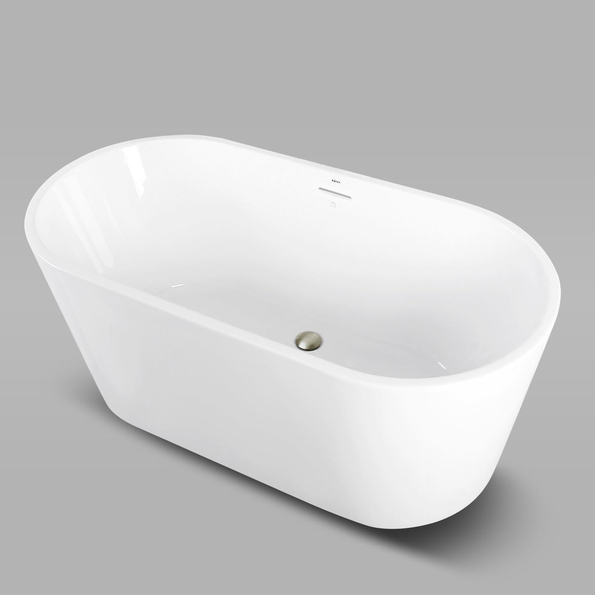 FerdY, FerdY Shangri-La 55" x 28" Oval Glossy White Acrylic Freestanding Roll Top Soaking Bathtub With Brushed Nickel Drain and Overflow