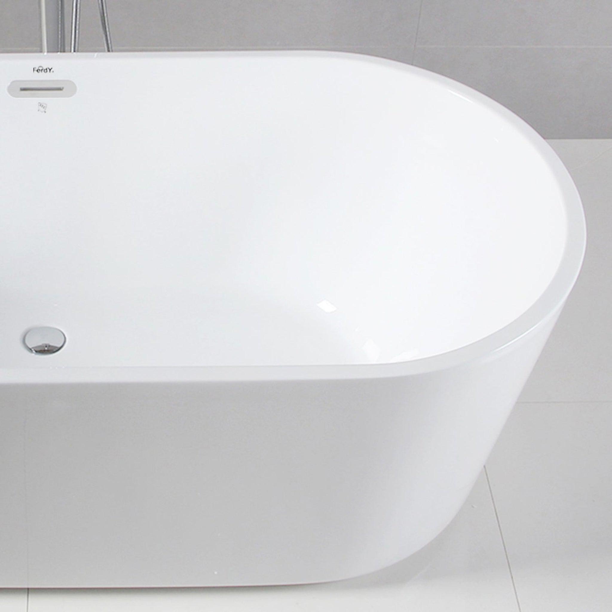 FerdY, FerdY Shangri-La 67" x 32" Oval Glossy White Acrylic Freestanding Double Slipper Soaking Bathtub With Chrome Drain and Overflow