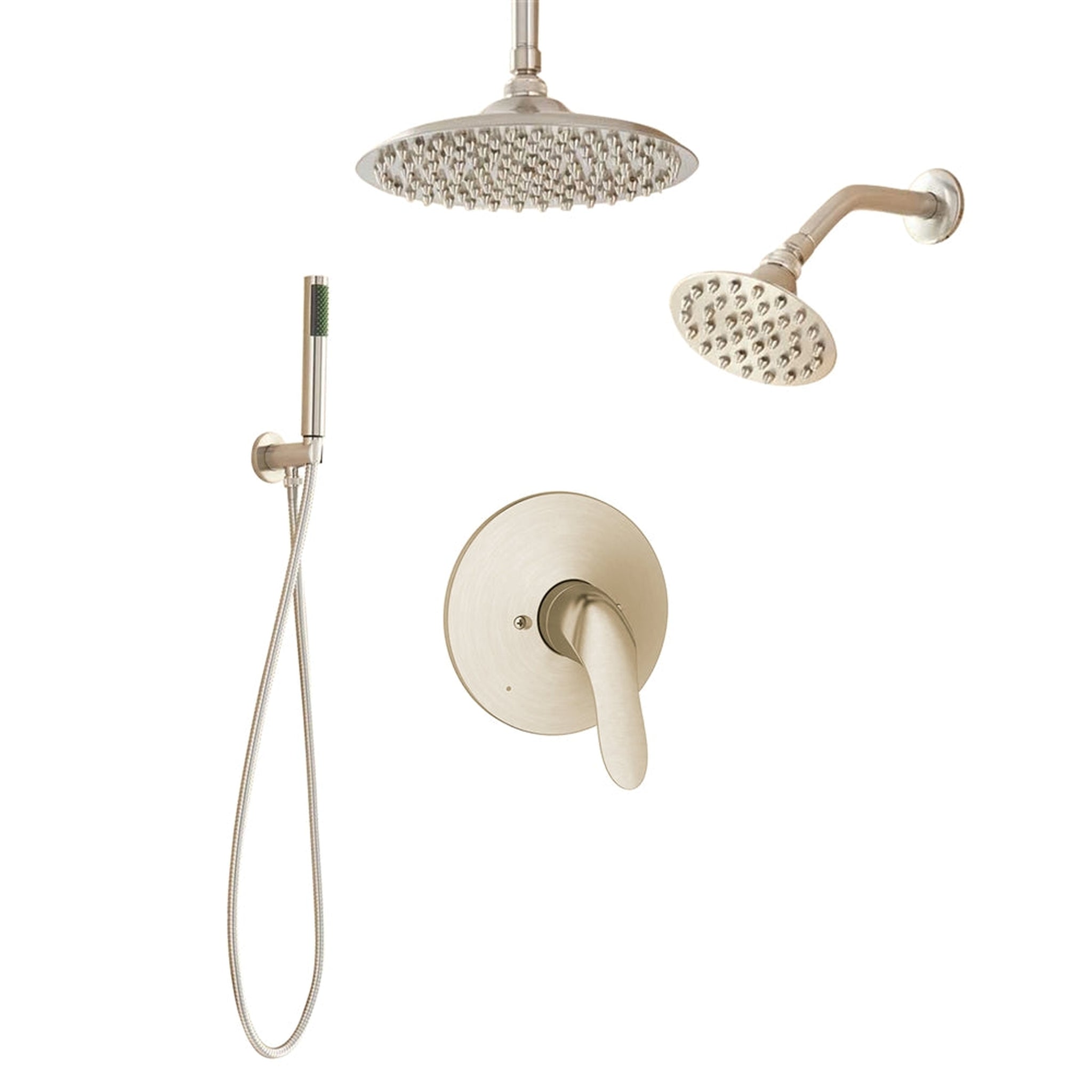 FontanaShowers, Fontana 10" Brushed Nickel Dual Round Shower Heads With Hand Shower