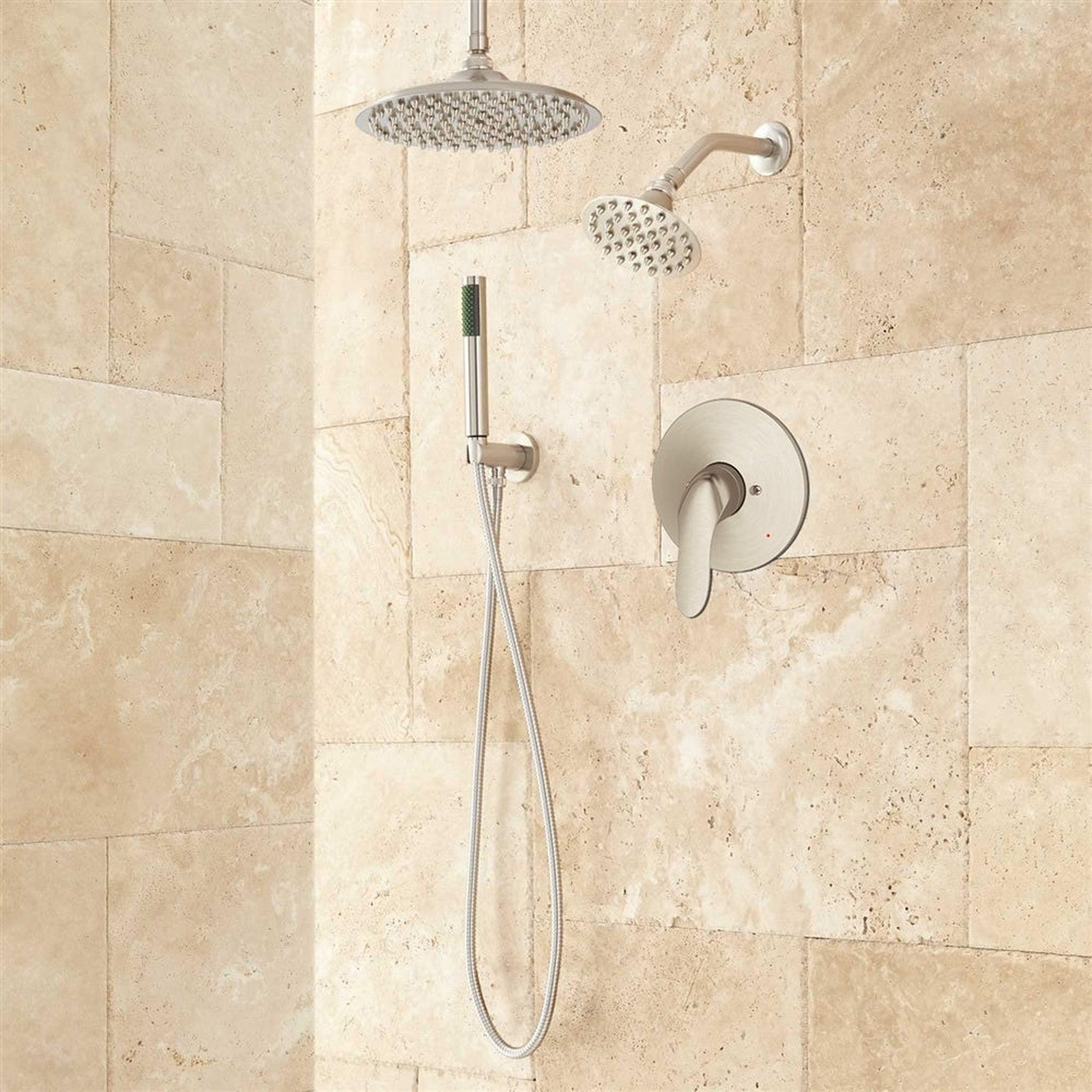 FontanaShowers, Fontana 10" Brushed Nickel Dual Round Shower Heads With Hand Shower