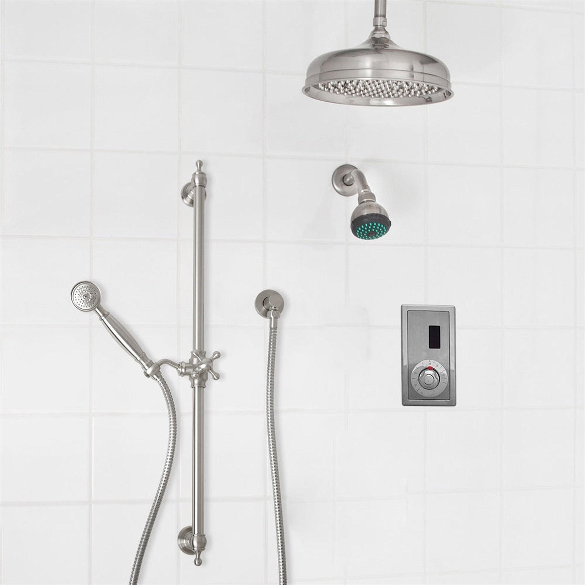 FontanaShowers, Fontana 10" Brushed Nickel Dual Shower Head Luxury Bathroom Automatic Thermostatic Sensor Temperature Dial Shower System With Hand Shower