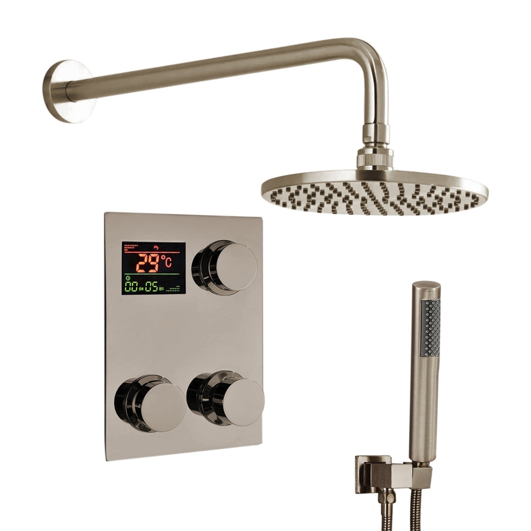 FontanaShowers, Fontana 10" Brushed Nickel Wall-Mounted Rainfall Digital Mixer Shower Set With Hand Shower