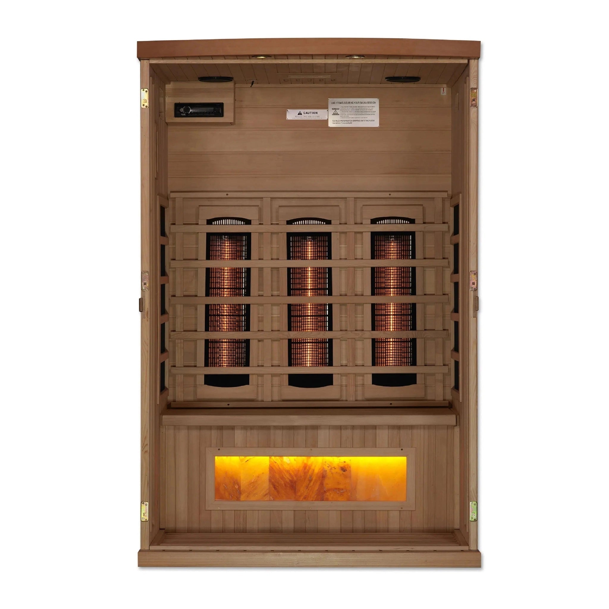 Golden Designs, Golden Designs 2-Person Full Spectrum PureTech Near Zero EMF FAR Infrared Carbon Sauna With Himalayan Salt Bar in Canadian Hemlock