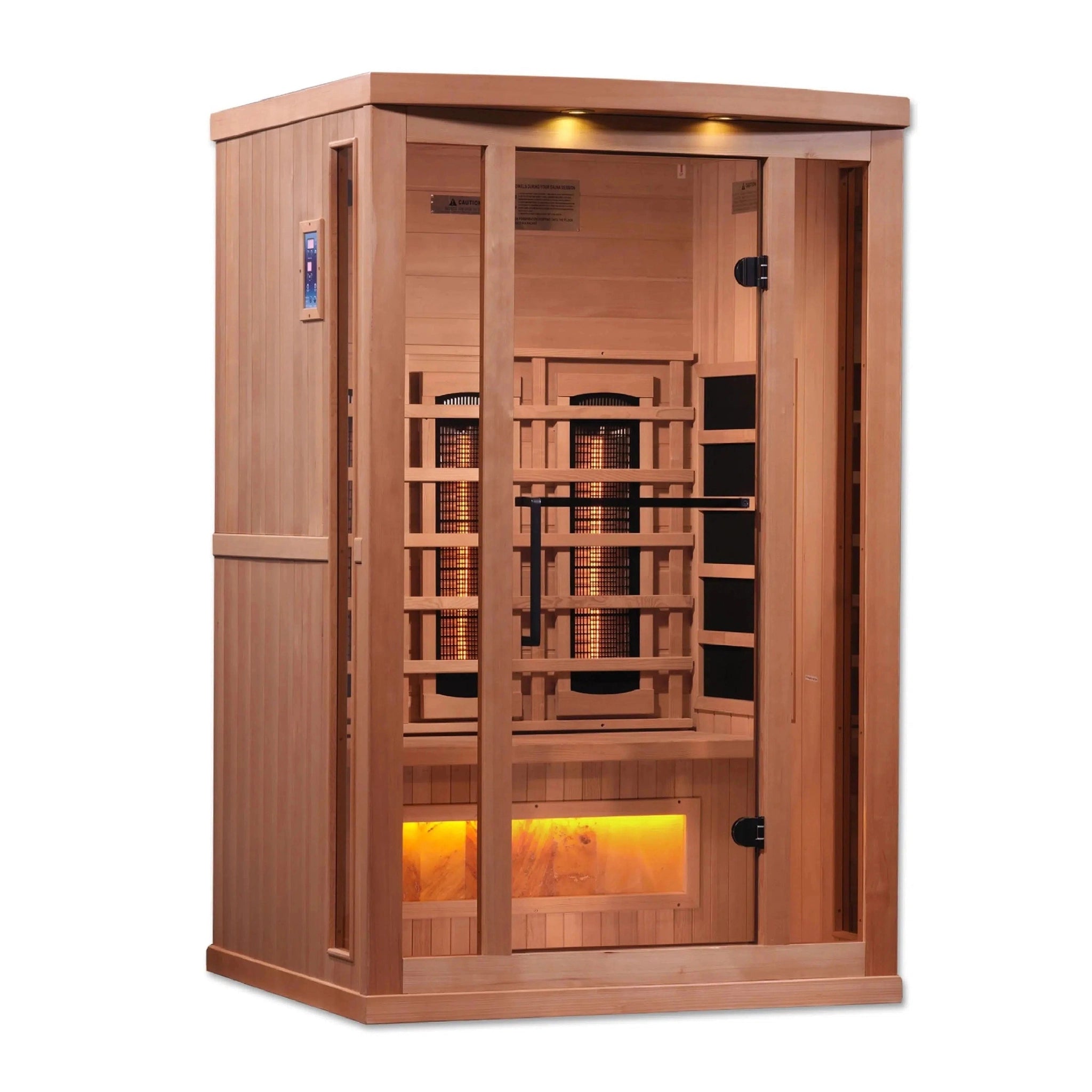 Golden Designs, Golden Designs 2-Person Full Spectrum PureTech Near Zero EMF FAR Infrared Carbon Sauna With Himalayan Salt Bar in Canadian Hemlock