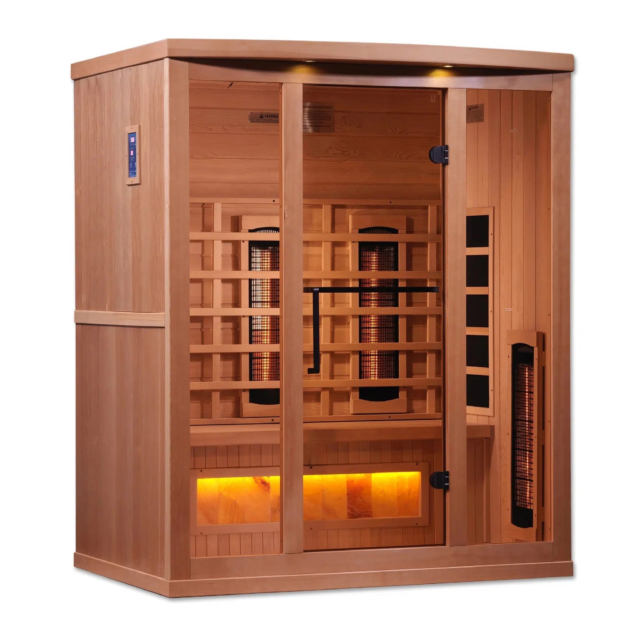 Golden Designs, Golden Designs 3-Person Full Spectrum PureTech Near Zero EMF FAR Infrared Carbon Sauna With 1 Himalayan Salt Bar in Canadian Hemlock