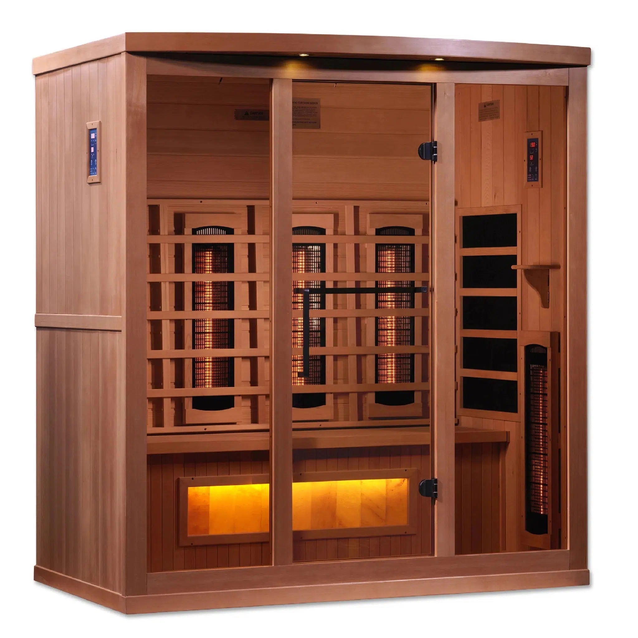 Golden Designs, Golden Designs 4-Person Full Spectrum PureTech Near Zero EMF FAR Infrared Carbon Sauna With Himalayan Salt Bar in Canadian Hemlock