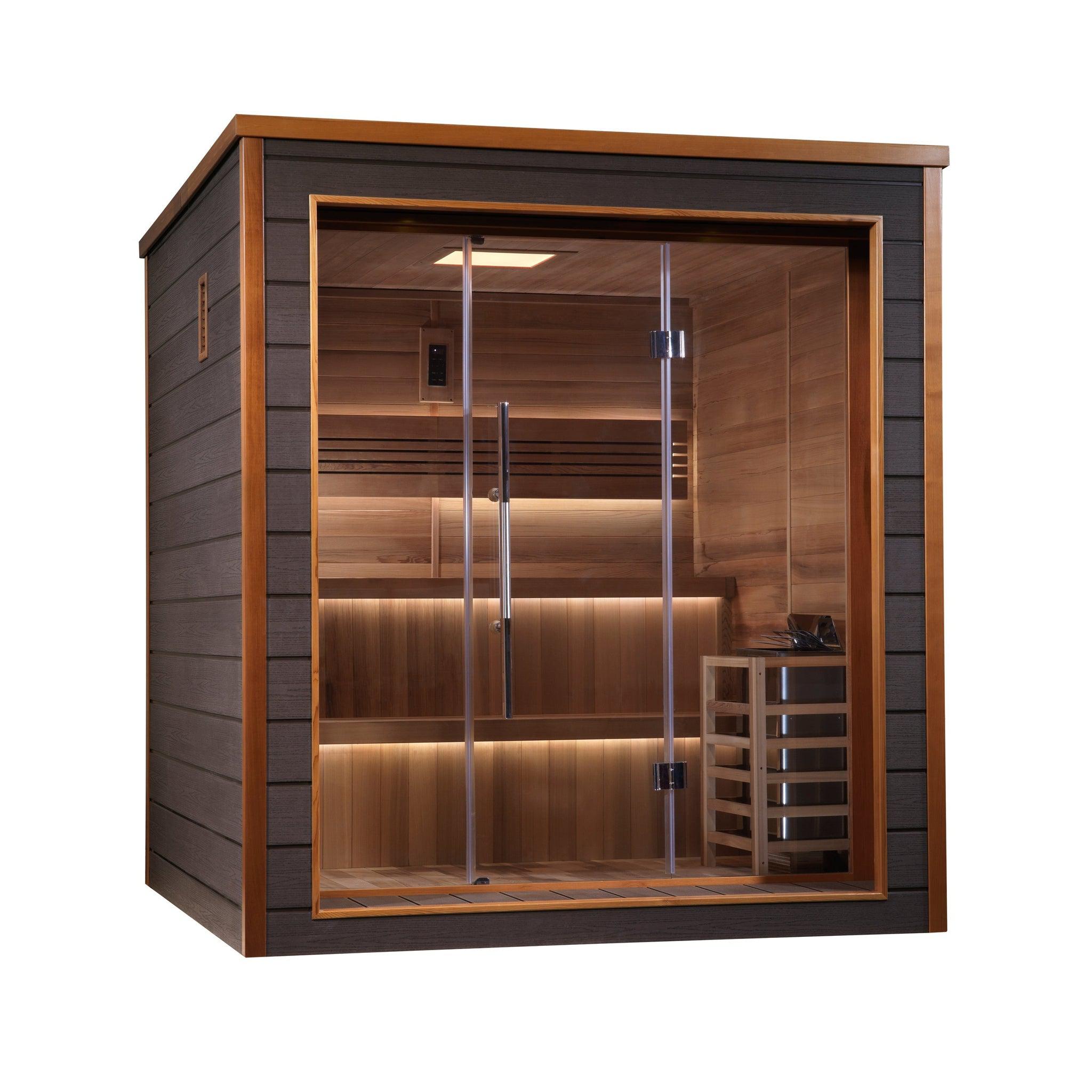 Golden Designs, Golden Designs Bergen 6-Person Outdoor-Indoor Traditional Steam Sauna in Canadian Red Cedar Interior