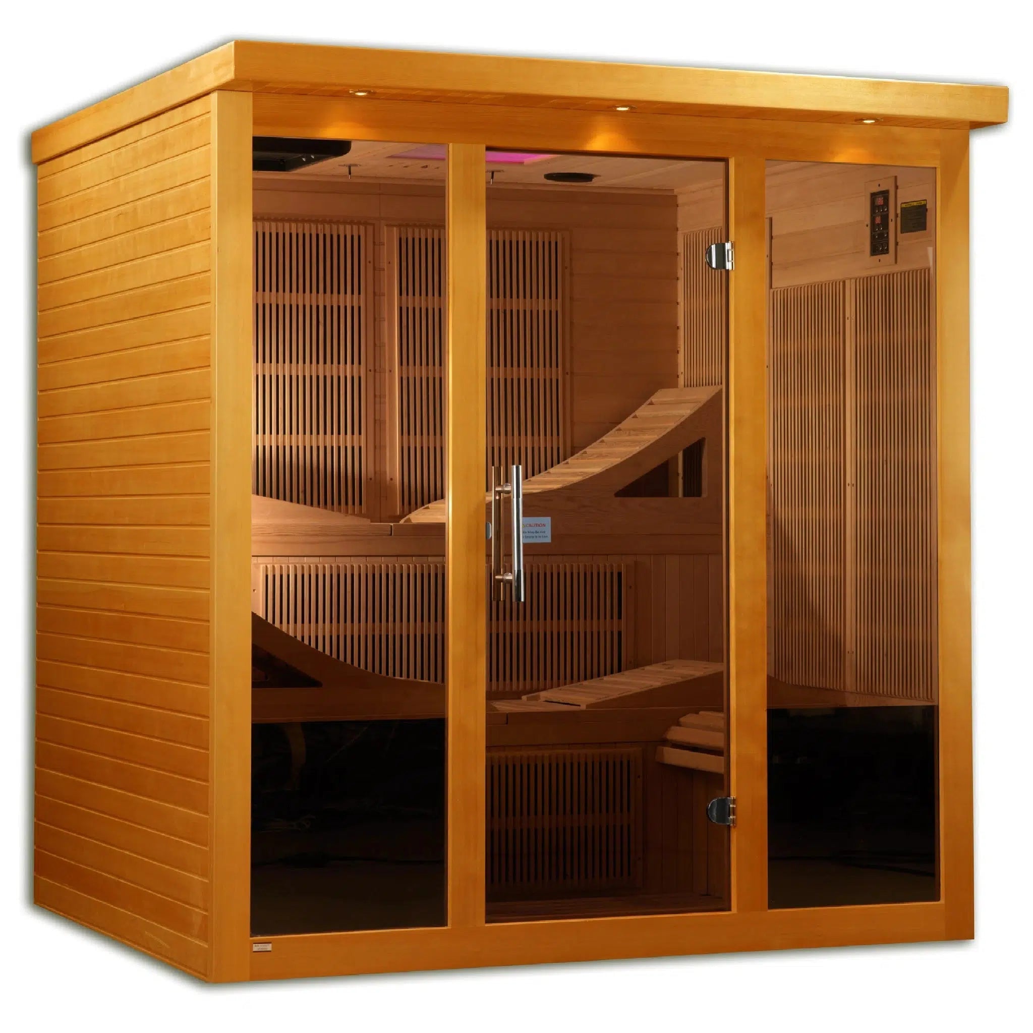 Golden Designs, Golden Designs Dynamic Monaco 6-Person Near Zero EMF FAR Infrared Carbon Sauna in Canadian Hemlock