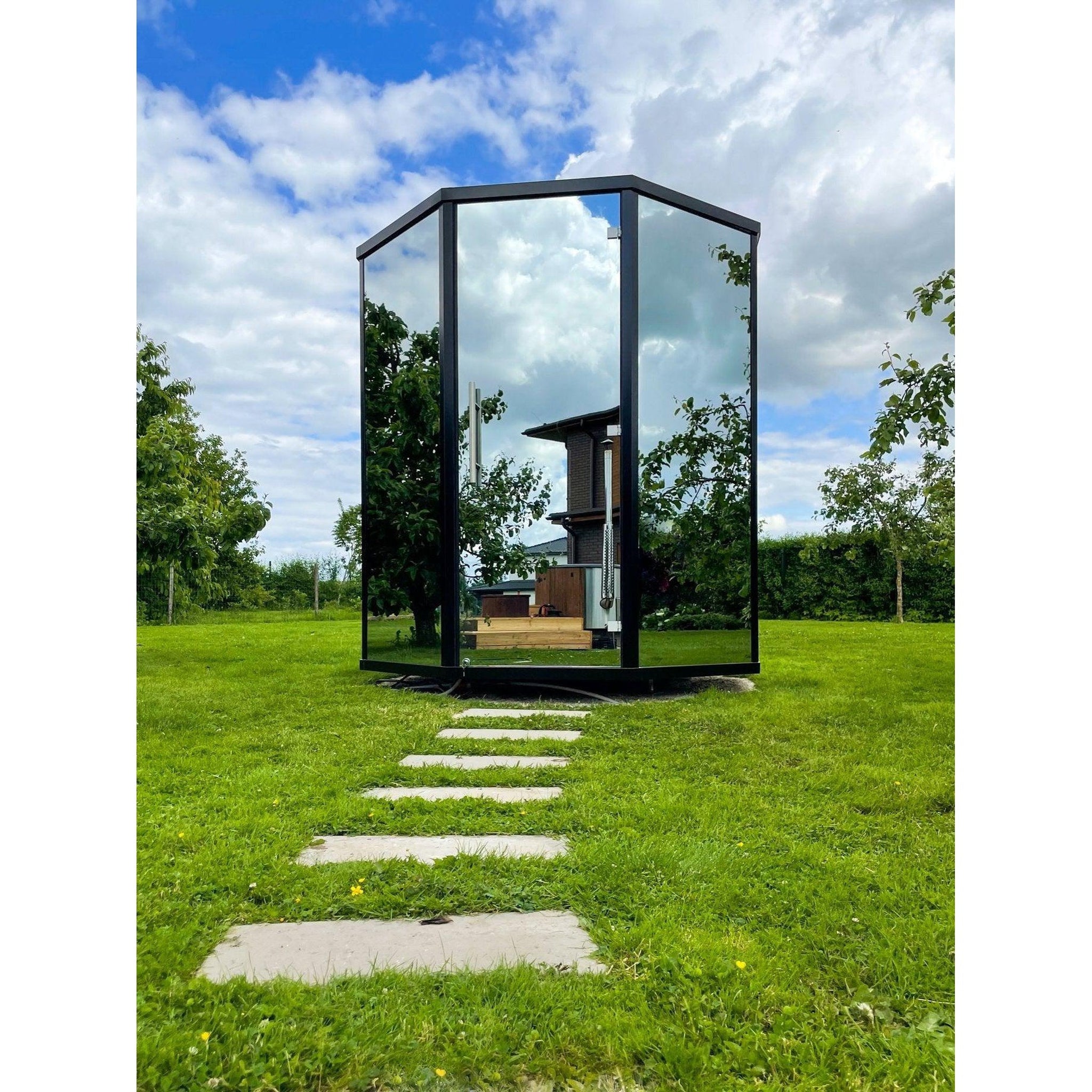 Haljas Houses, Haljas Houses Hele Glass Single Luxury 7-Person Outdoor Sauna House With Juniper Ceiling & Aspen Wood